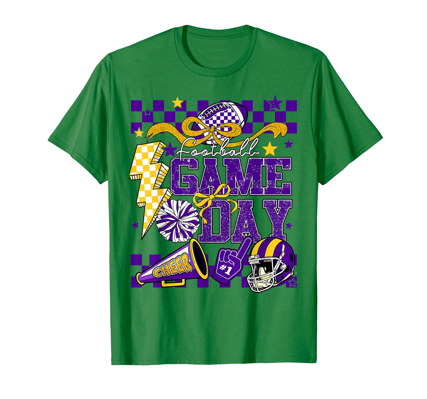 Game Day Football Touchdown Dad Mom Girls Go Cheer Purple T-Shirt