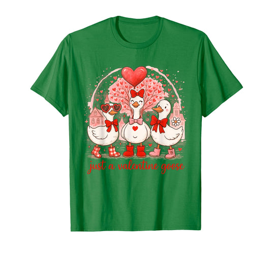 Just A Valentines Goose Romantic Silly Goose Coquette T-Shirt