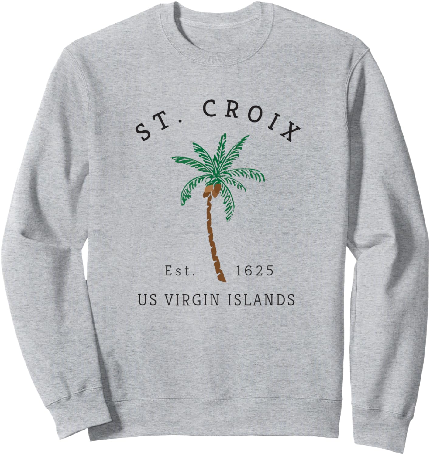 St. Croix USVI Colorful Palm Tree Retro Novelty Art Sweatshirt - Sweatshirt | Ash