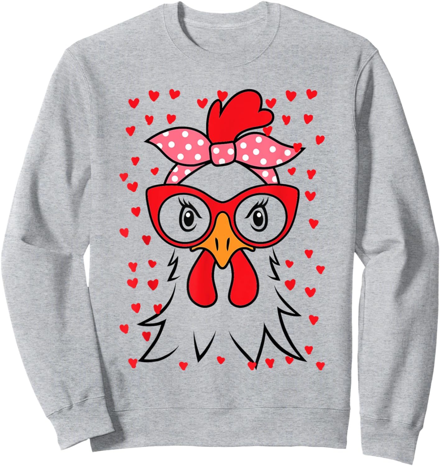 Cute Women Girl Chicken With Bandana Headband and Glasses Sweatshirt - Sweatshirt | Ash