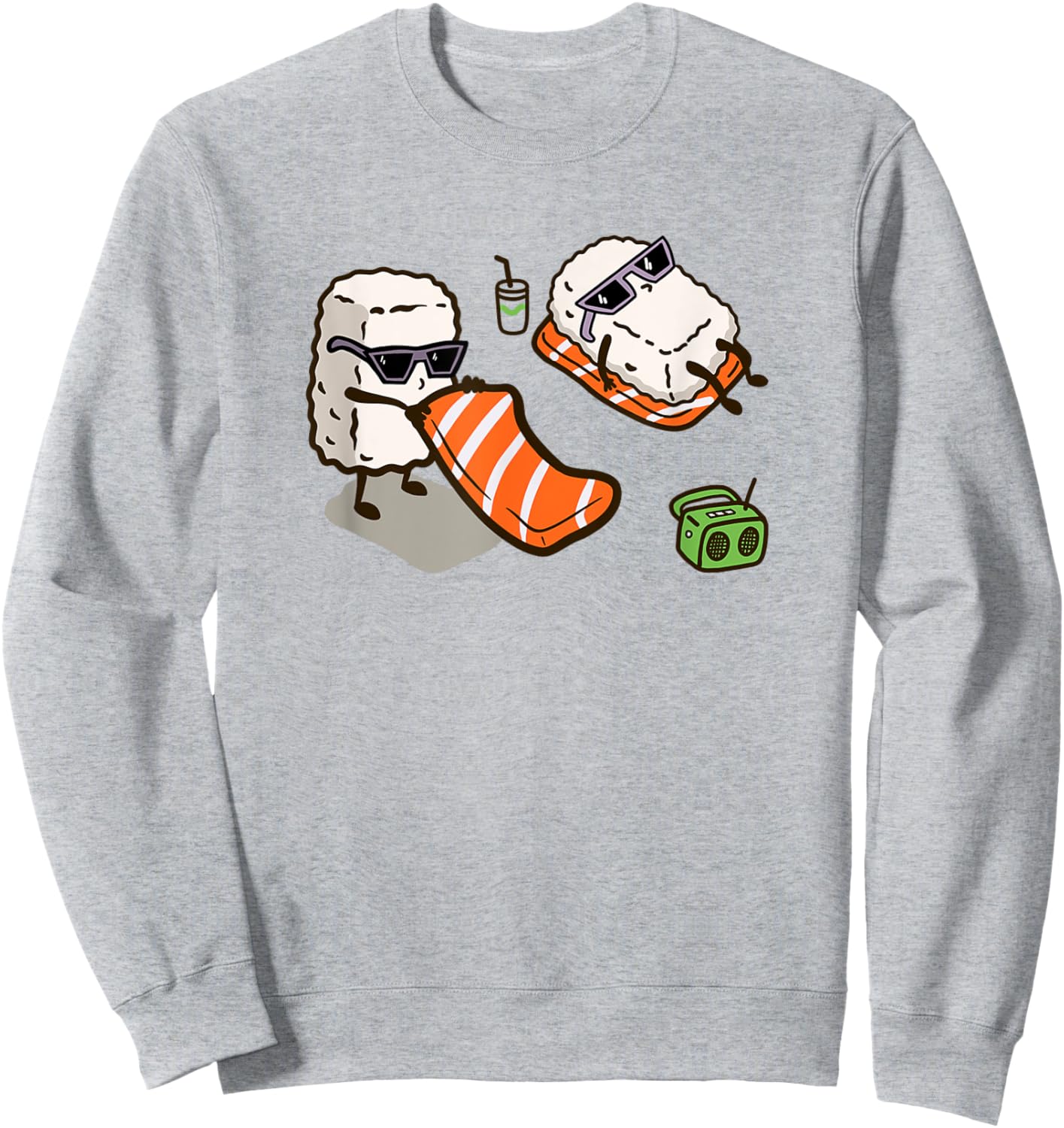 Funny Sushi Sunbathing on the Beach | Kawaii Salmon Sushi Women Girls Kids Sweatshirt - Sweatshirt | Ash