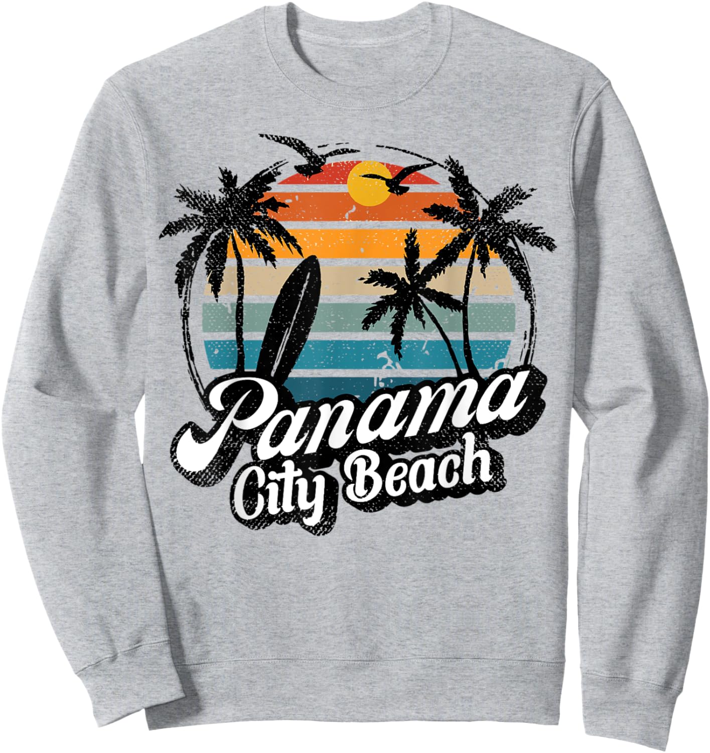 Panama City-Beach Florida Palm Tree Surf Retro beach Sunset Men Women Kids Sweatshirt - Sweatshirt | Ash