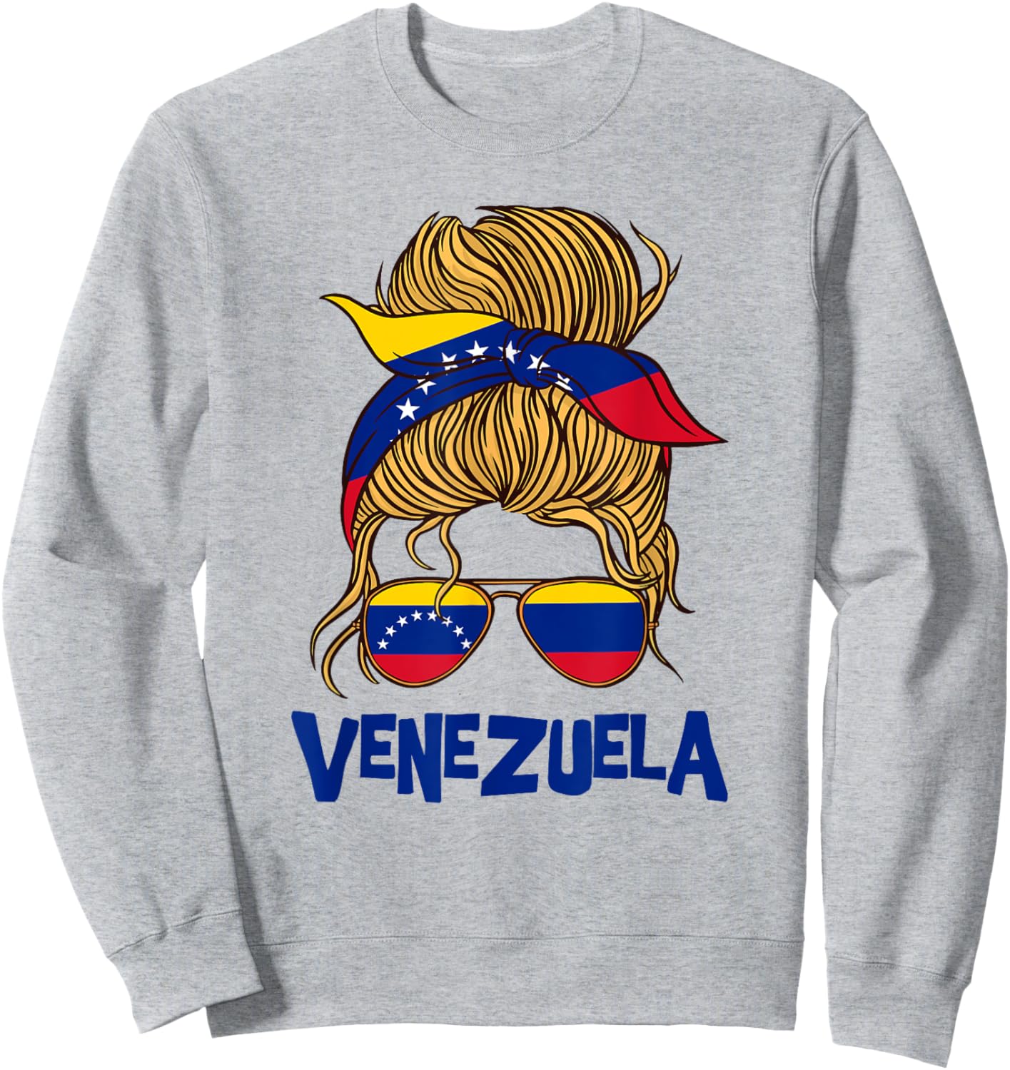 Venezuelan flag messy bun girl sunglasses Latina pride look Sweatshirt - Sweatshirt | Ash