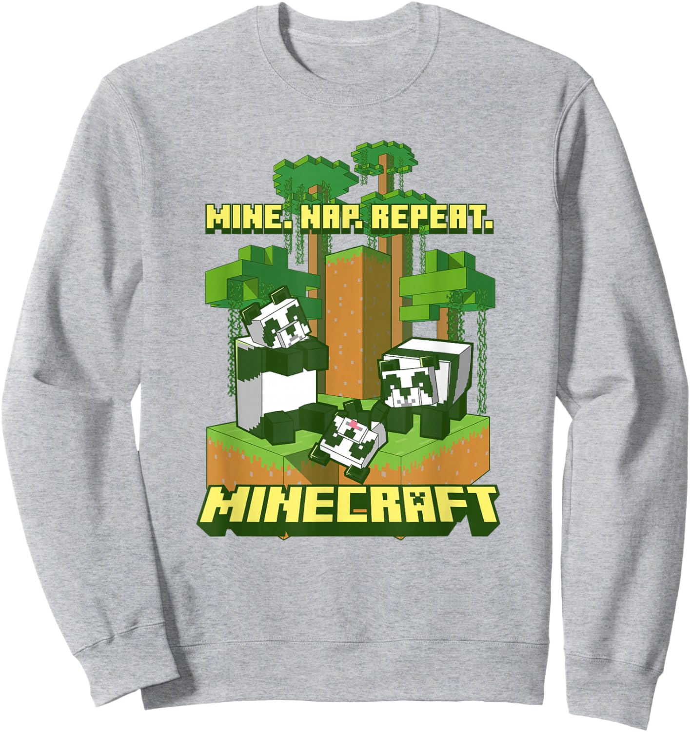 Minecraft Pandas Mine Nap Repeat Poster Sweatshirt - Sweatshirt | Ash
