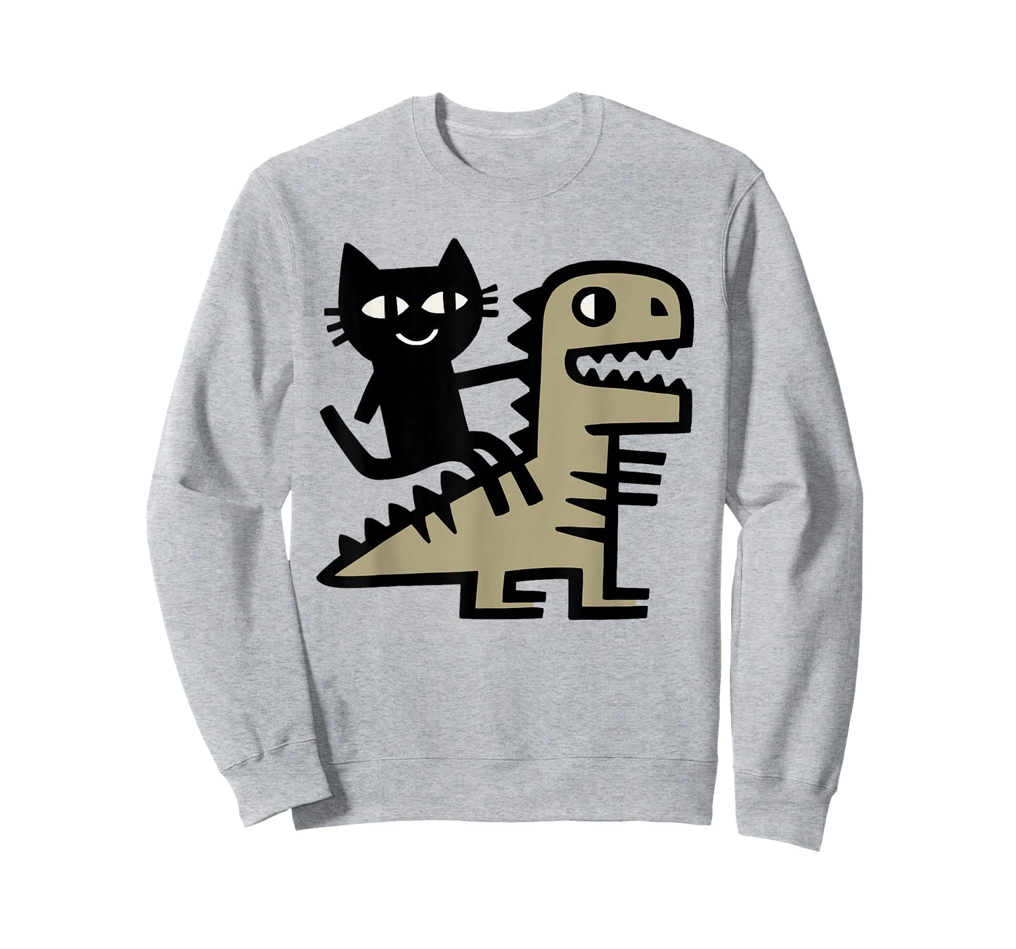 Cat Riding T-Rex Art – Funny Dinosaur and Cat Illustration T-Shirt