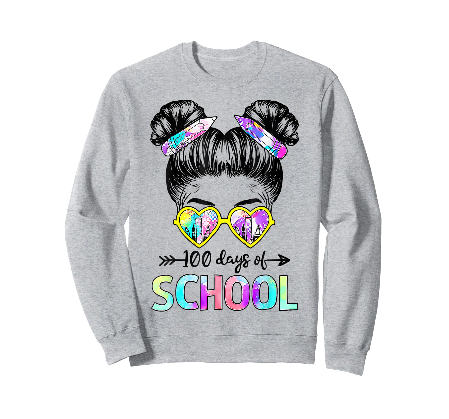 100 Days Smarter Girls Messy Bun Hair 100th Day of School T-Shirt