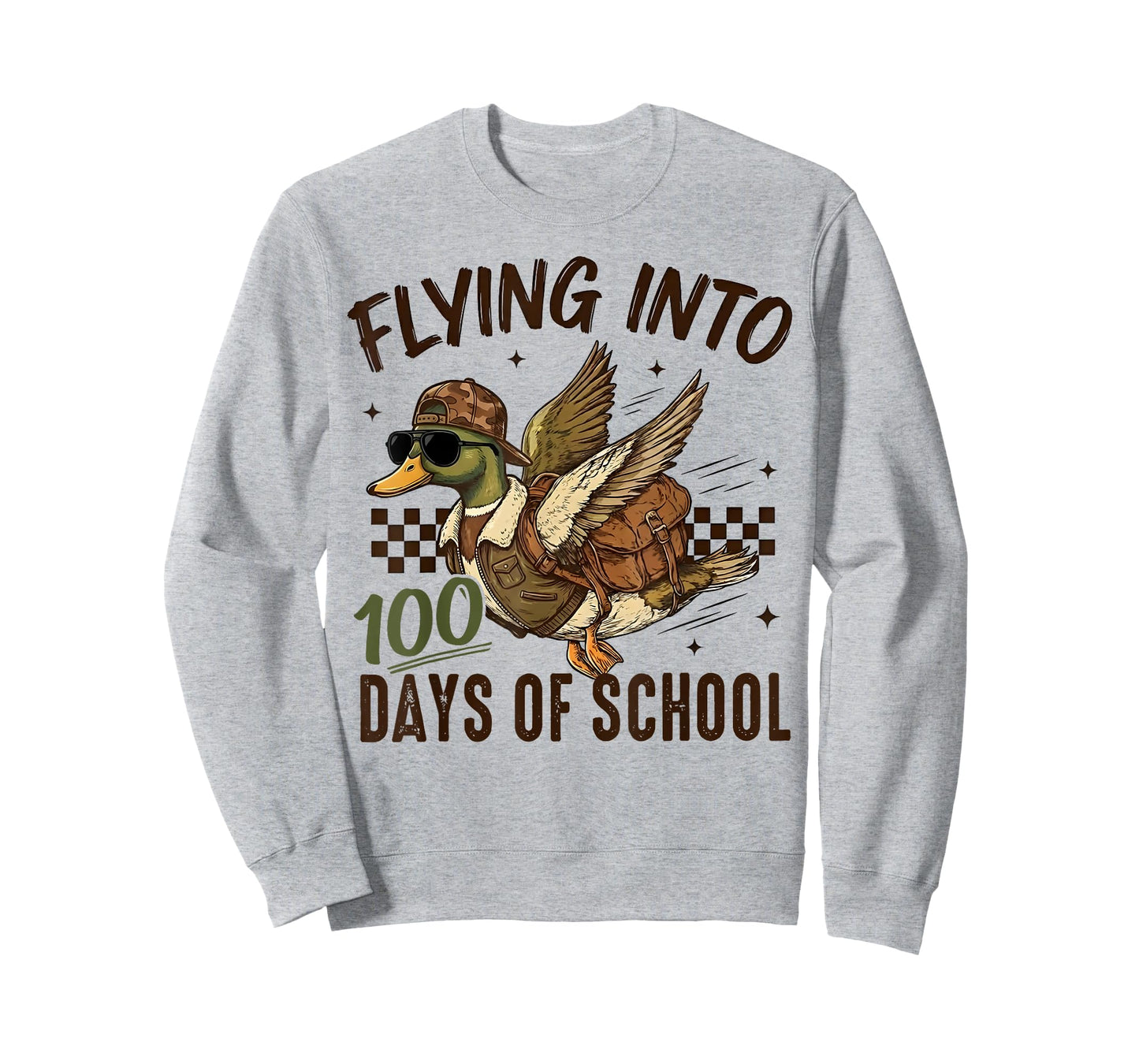 Flying Into 100 Days of School Funny Duck Hunting Camo Boys T-Shirt