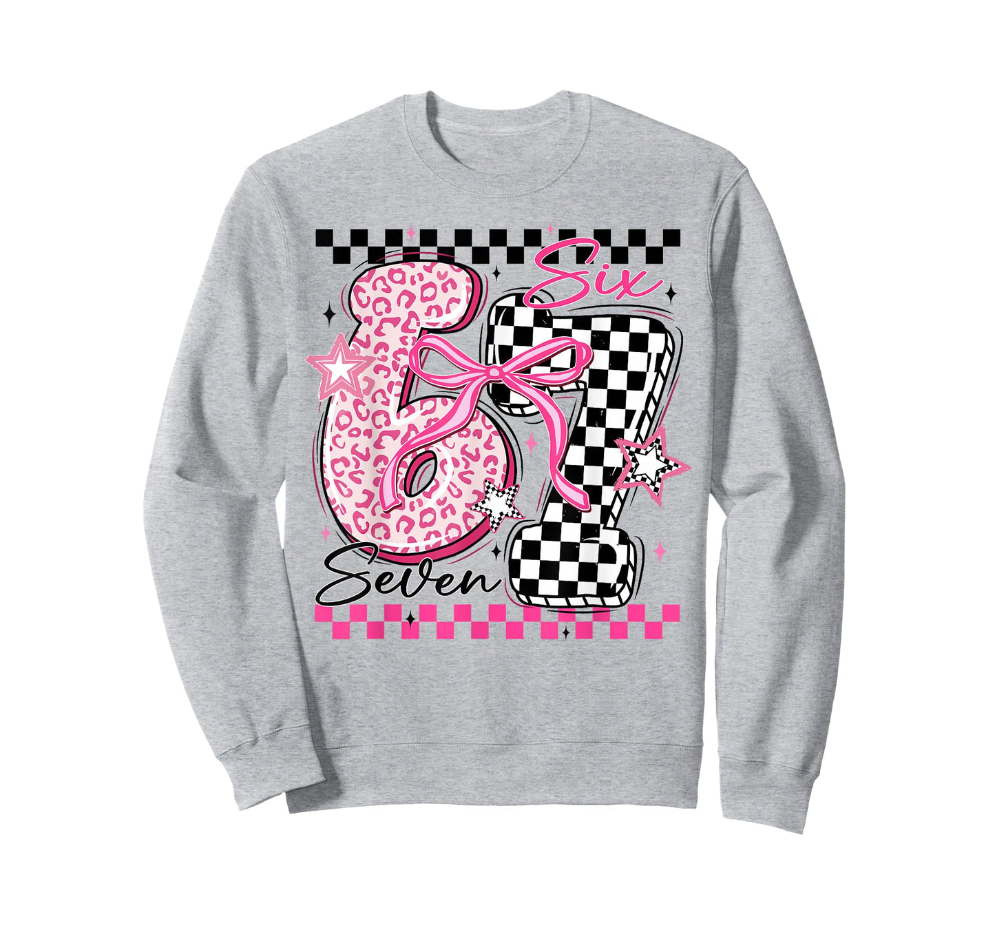 Six Seven 6 7 Leopard Checkered 67 Meme Teacher Women Girls T-Shirt