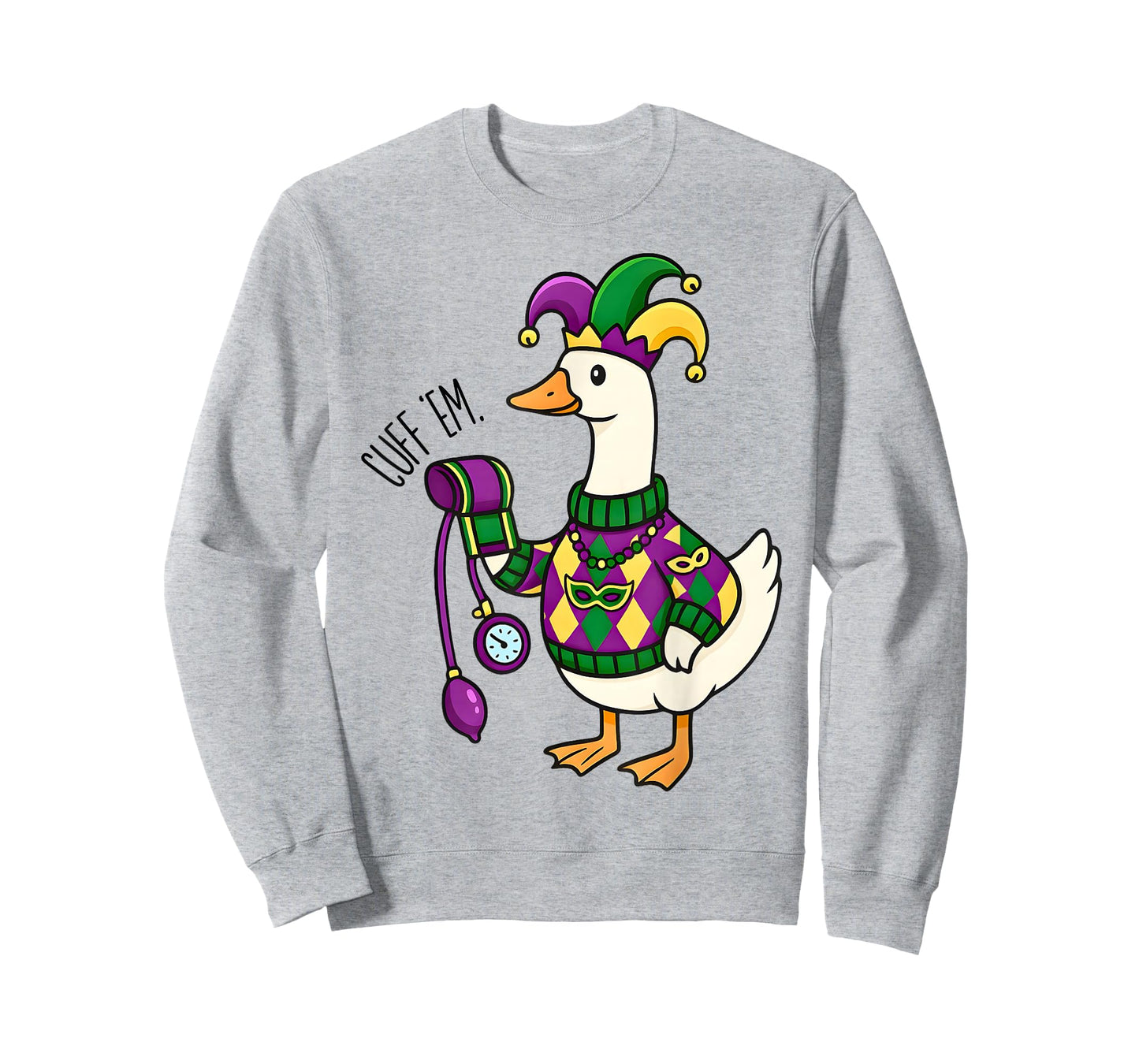 Mardi Gras Goose Nurse ER RN Nursing Cuff Em Jester Hat T-Shirt