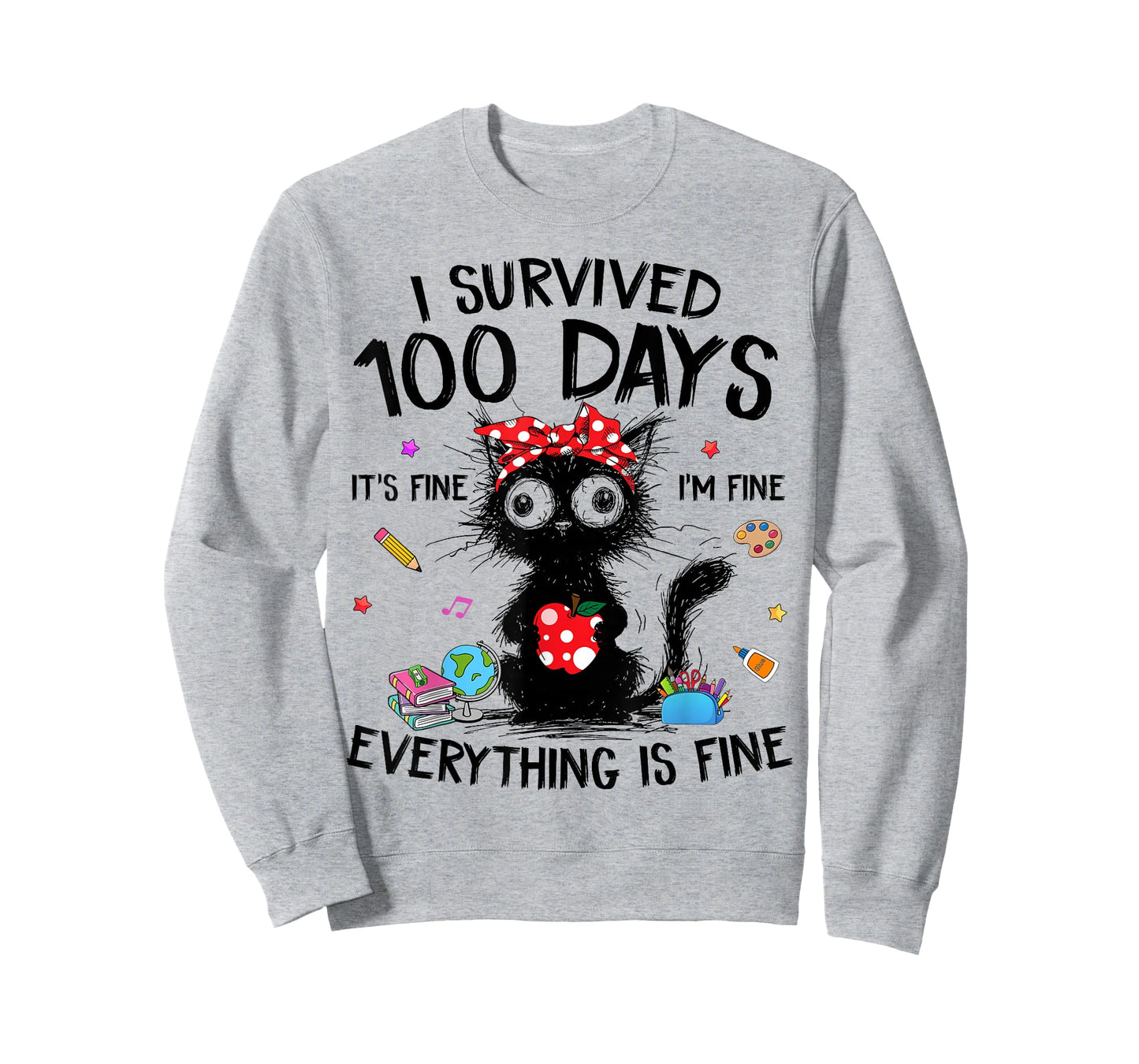 Funny Cat I Survived 100 Days of School Shirts Teacher Kids T-Shirt