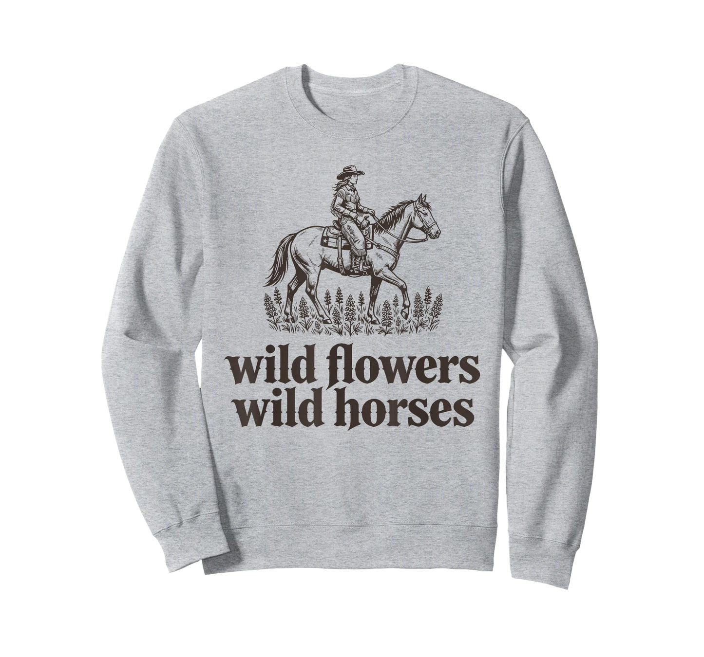 Wildflowers Wild Horses Bluebonnet Art Design Texas Women T-Shirt