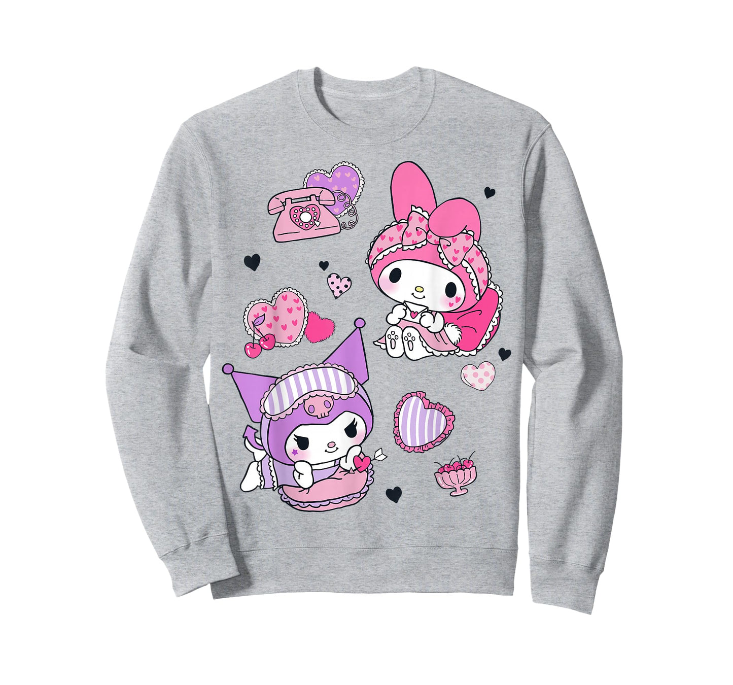 Hello Kitty My Melody and Kuromi Sleepover Fun Flying Hearts T-Shirt