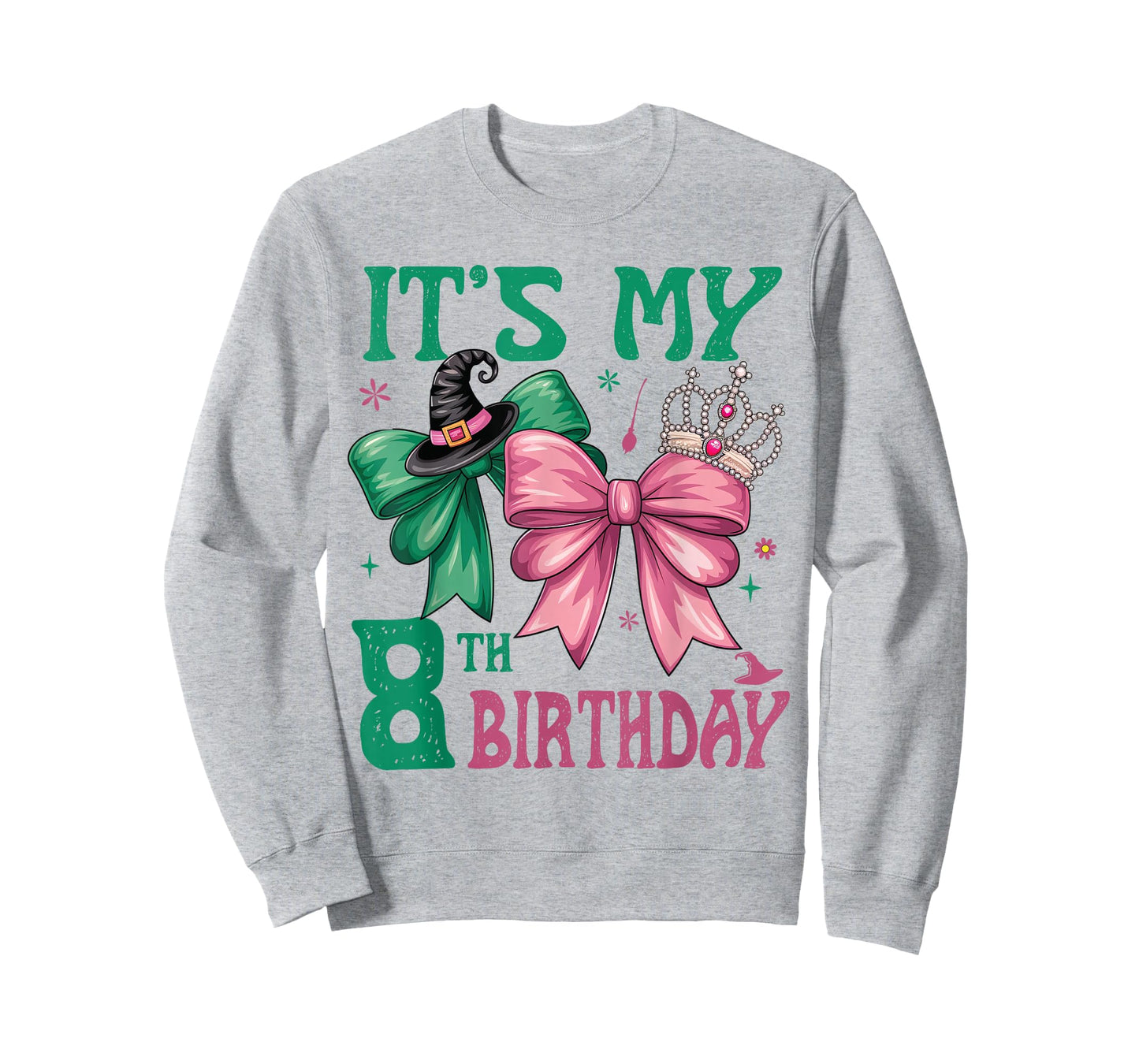 8th Birthday Girl Its My 8th Birthday Witch Pink and Green T-Shirt