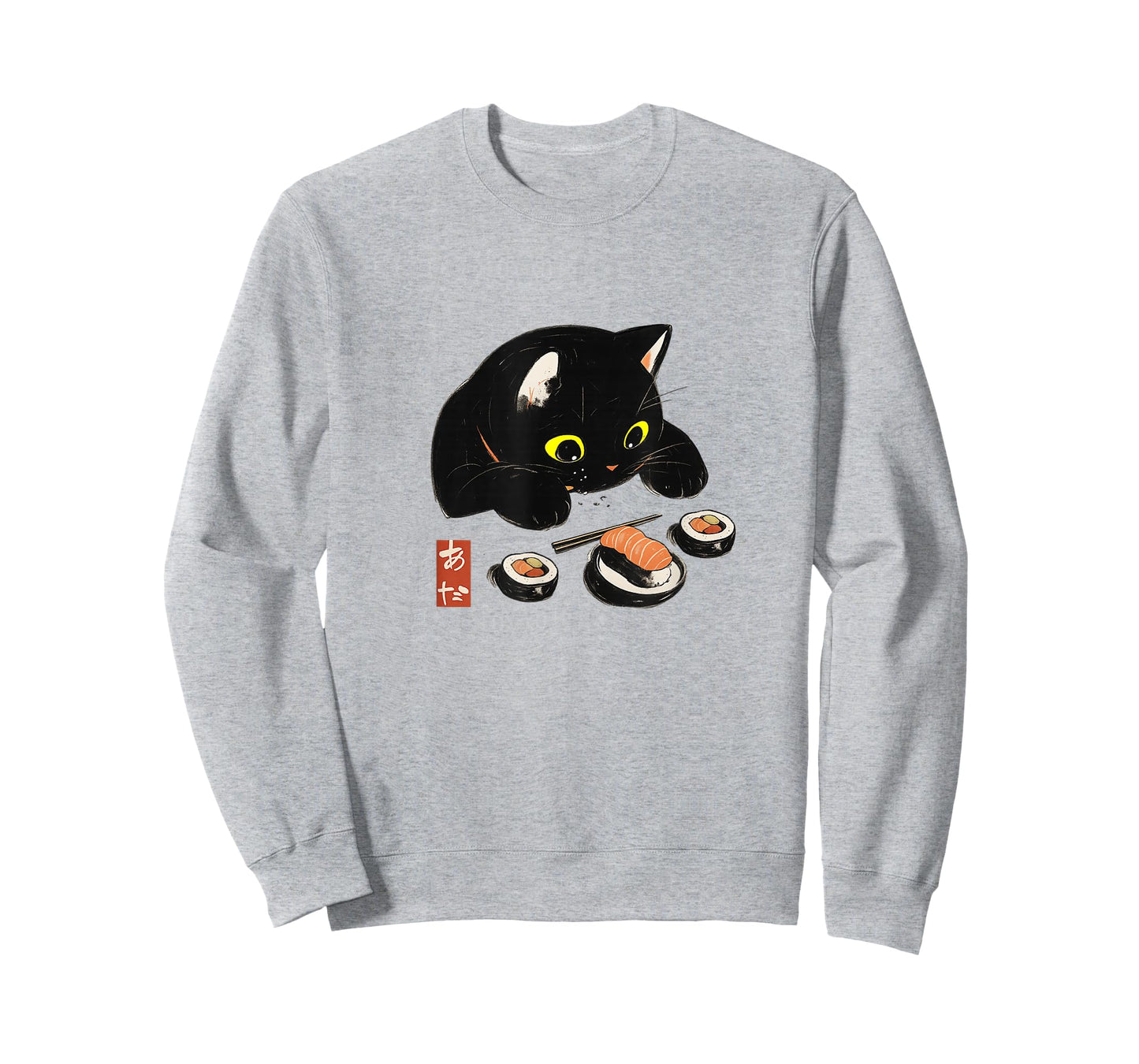 Kawaii Cat Eating Sushi Funny Japanese Anime Cute Black Cat T-Shirt