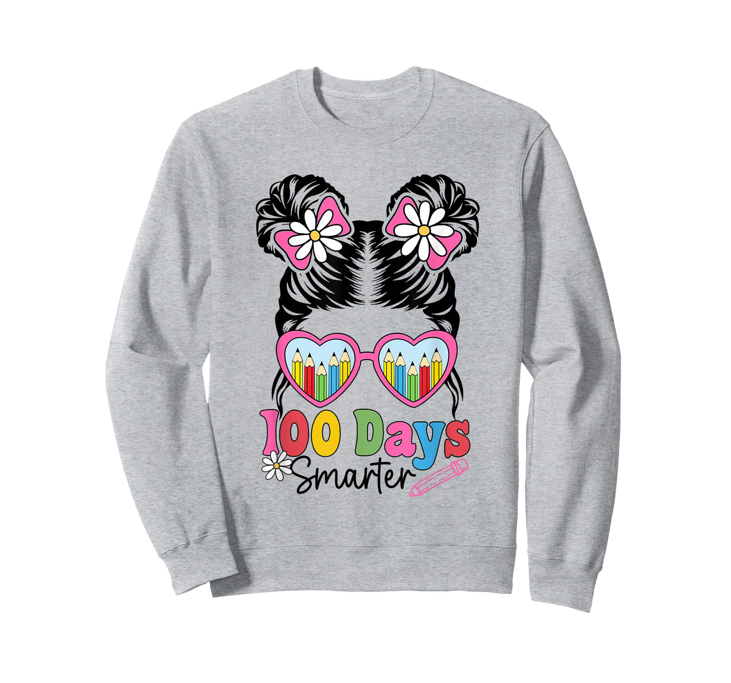 100 Days Smarter Messy Bun Hair Girls Kids 100th Day School T-Shirt
