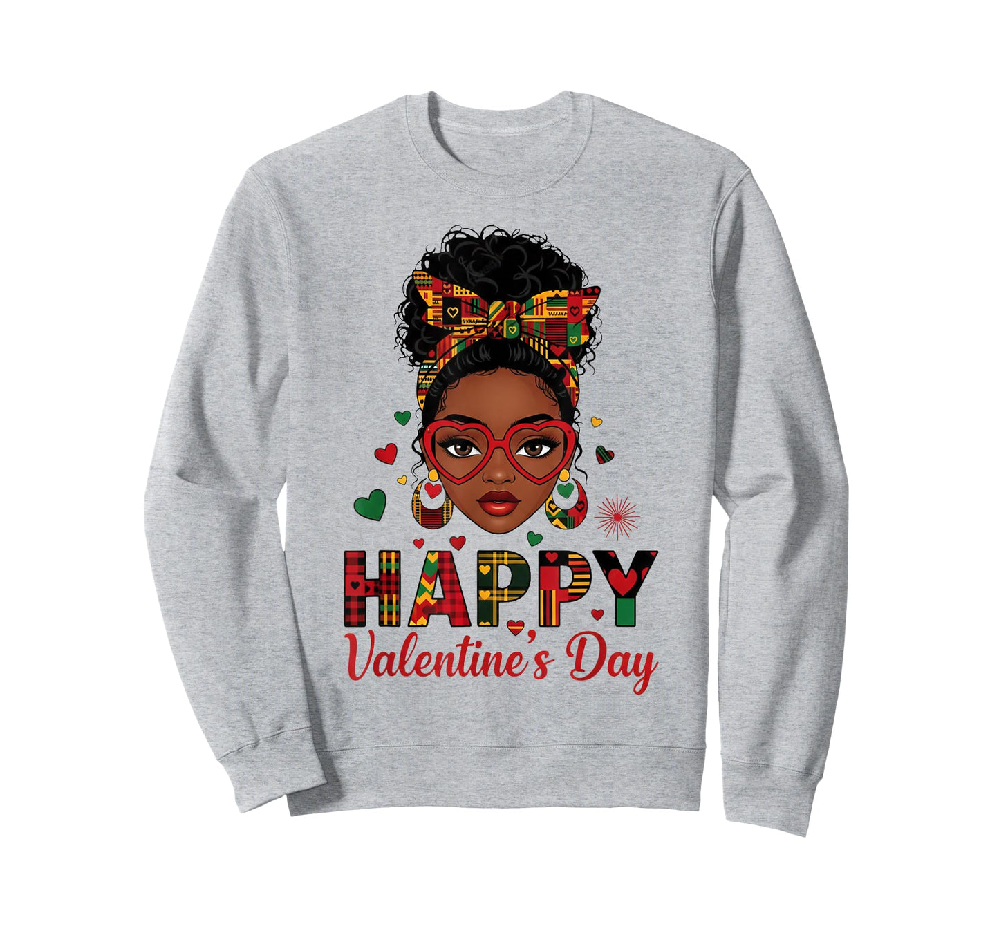Happy Valentine's Day Messy Bun Afro Girl T-Shirt