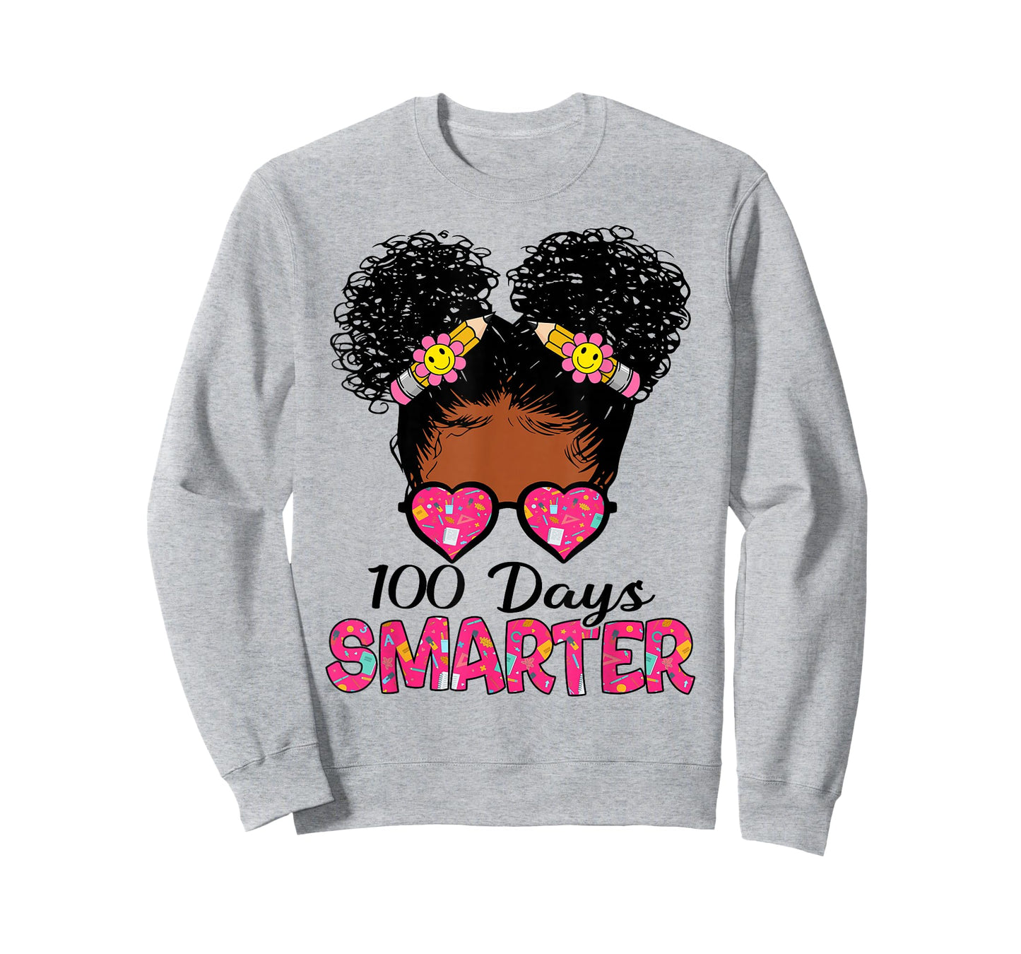 100 Days Smarter Black Girl Messy Bun 100th Day of School T-Shirt