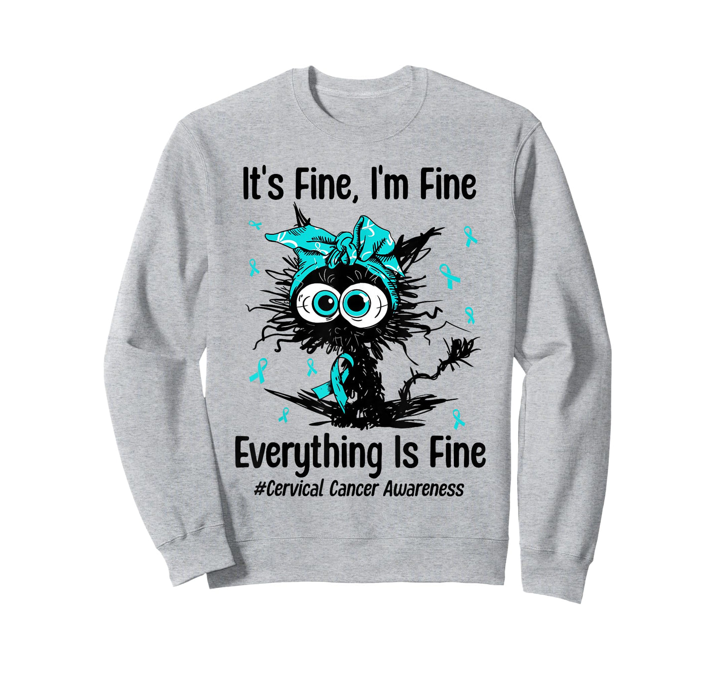 Motivational Cervical Cancer Awareness Cat Kitty Ribbon Teal T-Shirt