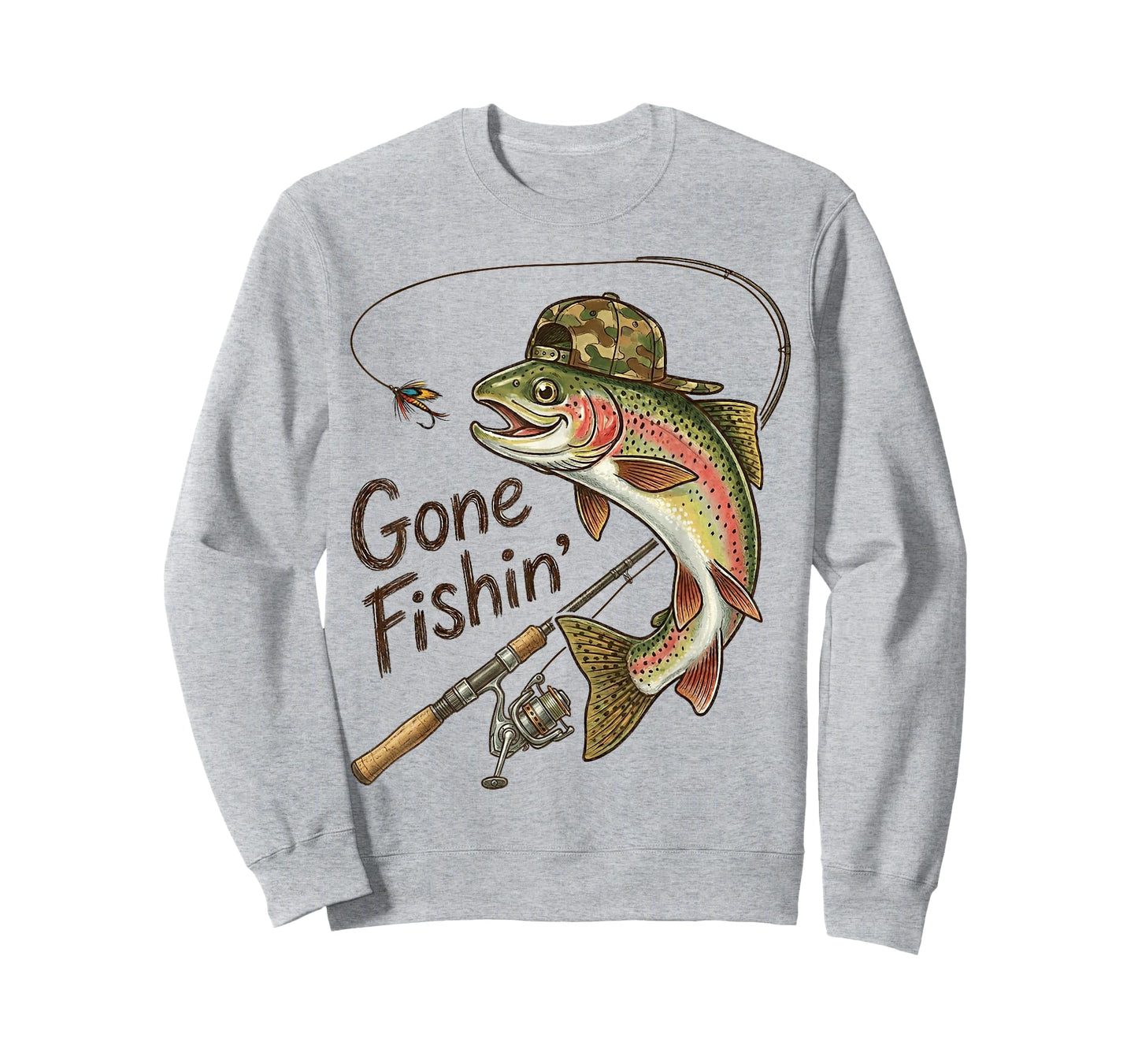 Gone Fishing Camouflage Trout Fish Vintage Fishing Funny T-Shirt