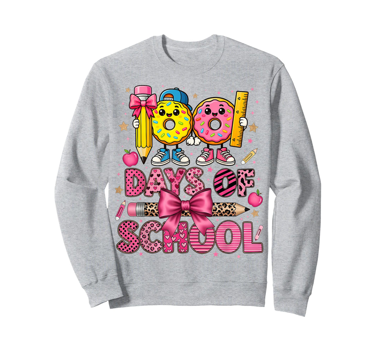 100 Days of School Donut Pencil Bow Boys Girls Kids T-Shirt
