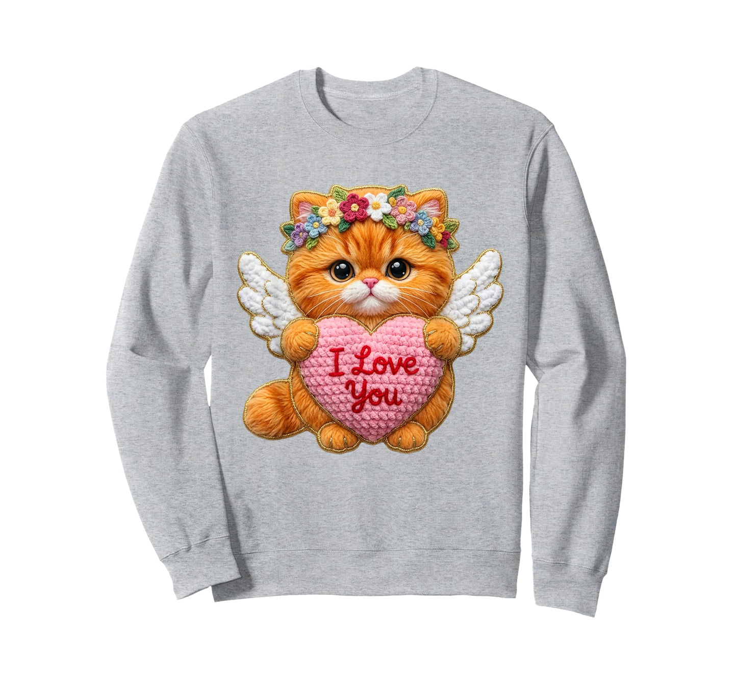 Valentine Cat Heart Design Cute Yarn-Look Angel Kitten Art T-Shirt