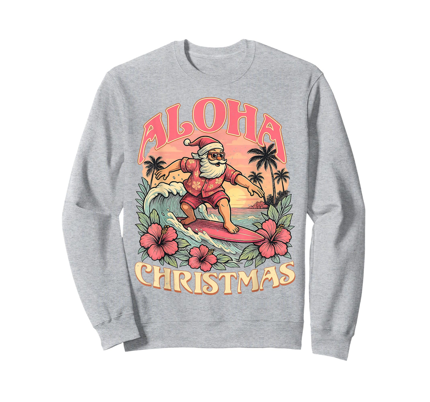 Aloha Christmas Santa Claus Surfing Hawaiian Mele Kalikimaka T-Shirt
