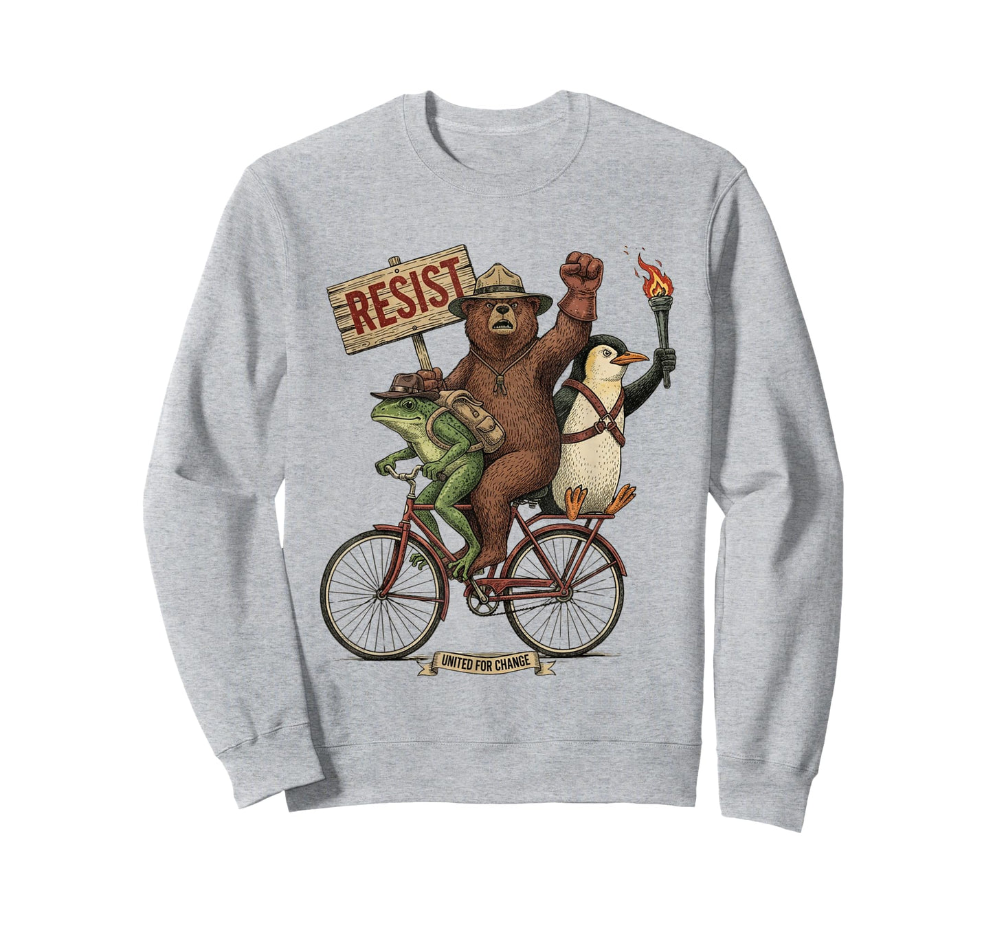 Penguin Frog Bear On Bike Resist Protest Vintage Men Women T-Shirt