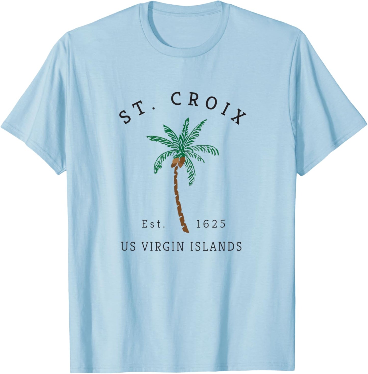 St. Croix USVI Colorful Palm Tree Retro Novelty Art T-Shirt - T-Shirt | Light Blue