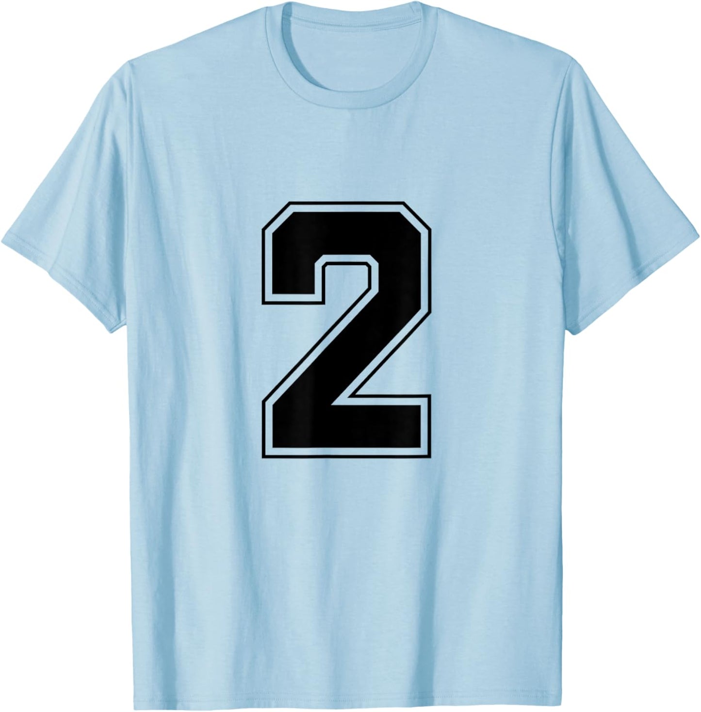 Number 2 Big Bold Capital Varsity Alphabet Monogram T-Shirt - T-Shirt | Light Blue