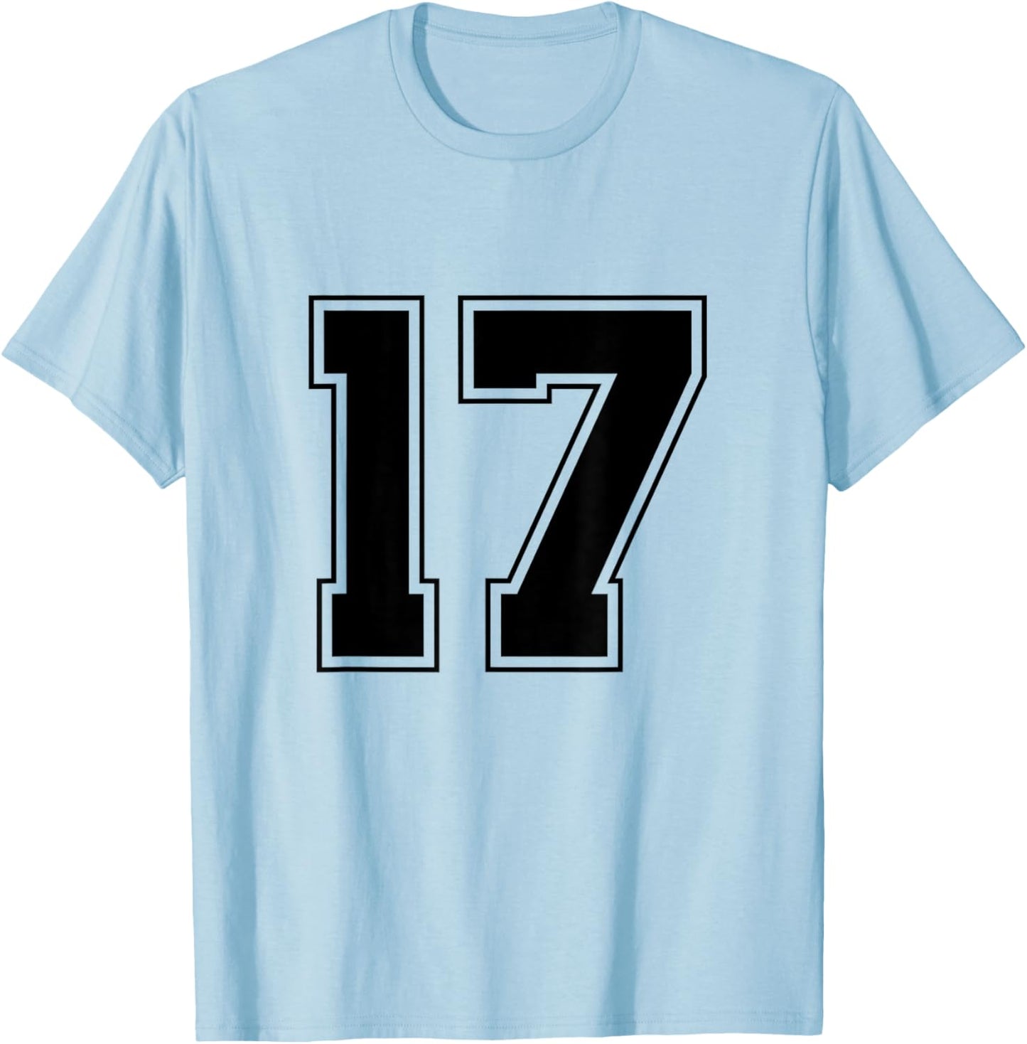 Number 17 Big Bold Capital Varsity Alphabet Monogram T-Shirt - T-Shirt | Light Blue