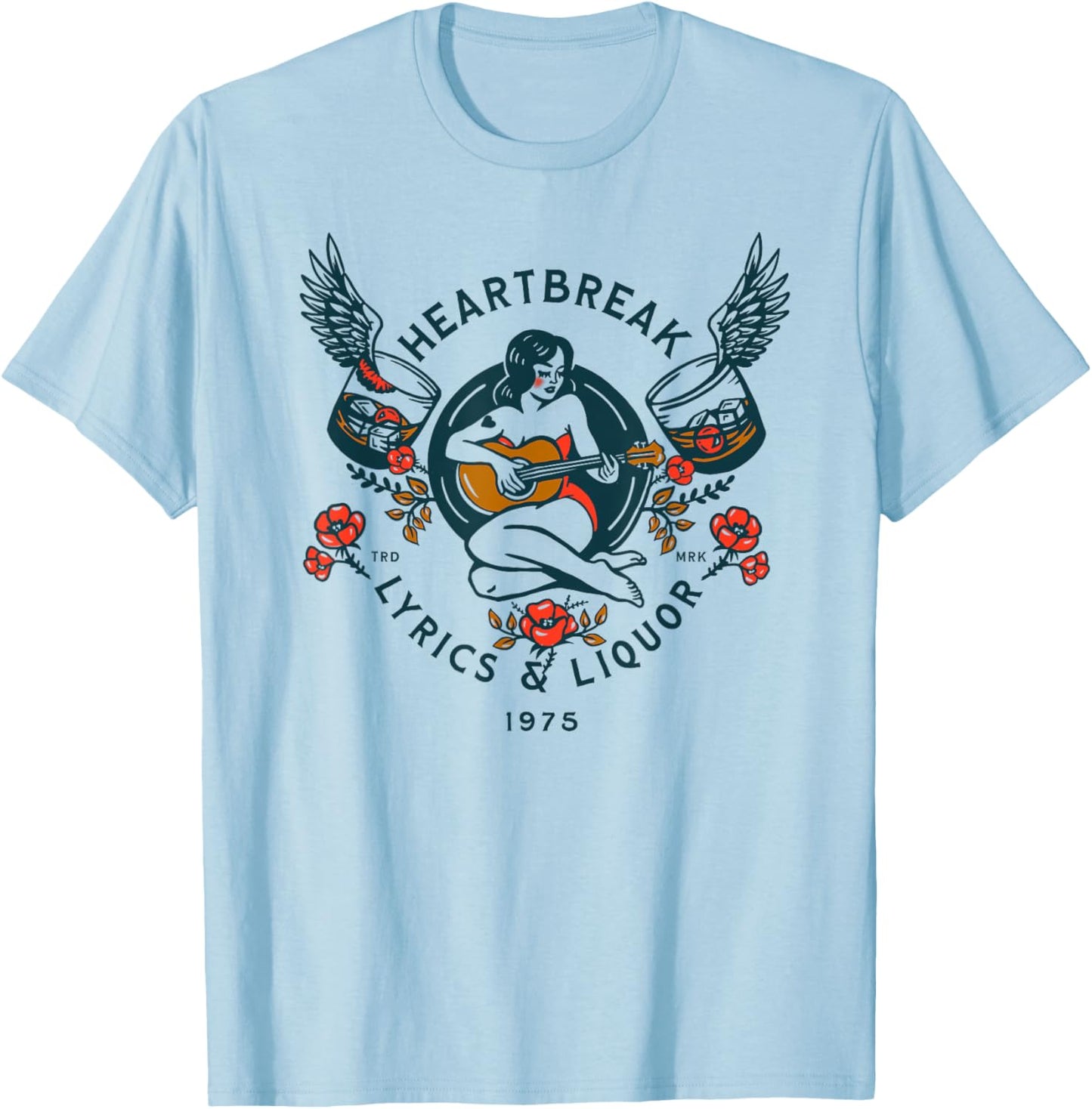 Heartbreak Lyrics & Liquor: Cool Live Music Lover Pin-Up Art T-Shirt - T-Shirt | Light Blue