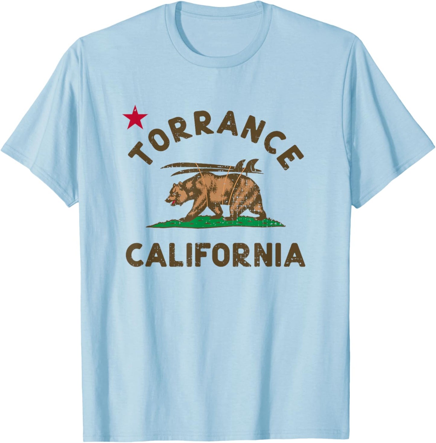 Torrance California Beach Flag Bear Surf CA Vintage T-Shirt - T-Shirt | Light Blue