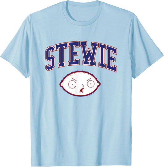 Family Guy Stewie Head and Athletic Lettering Funny Cartoon T-Shirt - T-Shirt | Light Blue