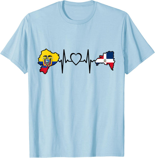 Dominican Ecuadorian Heartbeat Ecuador Flag Heritage T-Shirt - T-Shirt | Light Blue