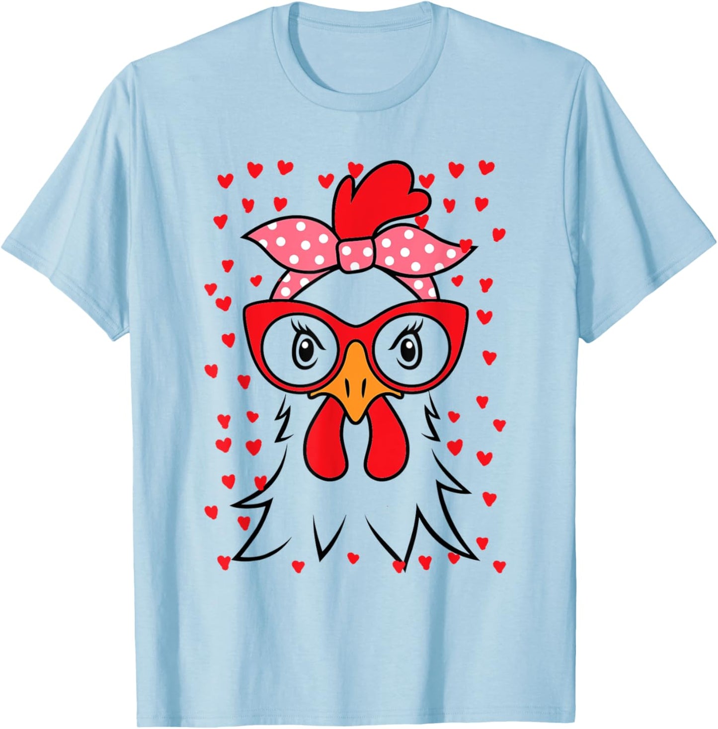 Cute Women Girl Chicken With Bandana Headband and Glasses T-Shirt - T-Shirt | Light Blue