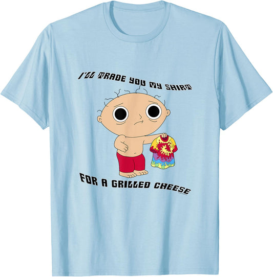 Family Guy Stewie Trade for a Grilled Cheese Funny Cartoon T-Shirt - T-Shirt | Light Blue