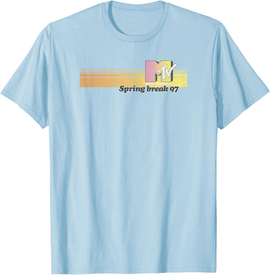 MTV Spring Break 97 Retro Striped Logo T-Shirt - T-Shirt | Light Blue