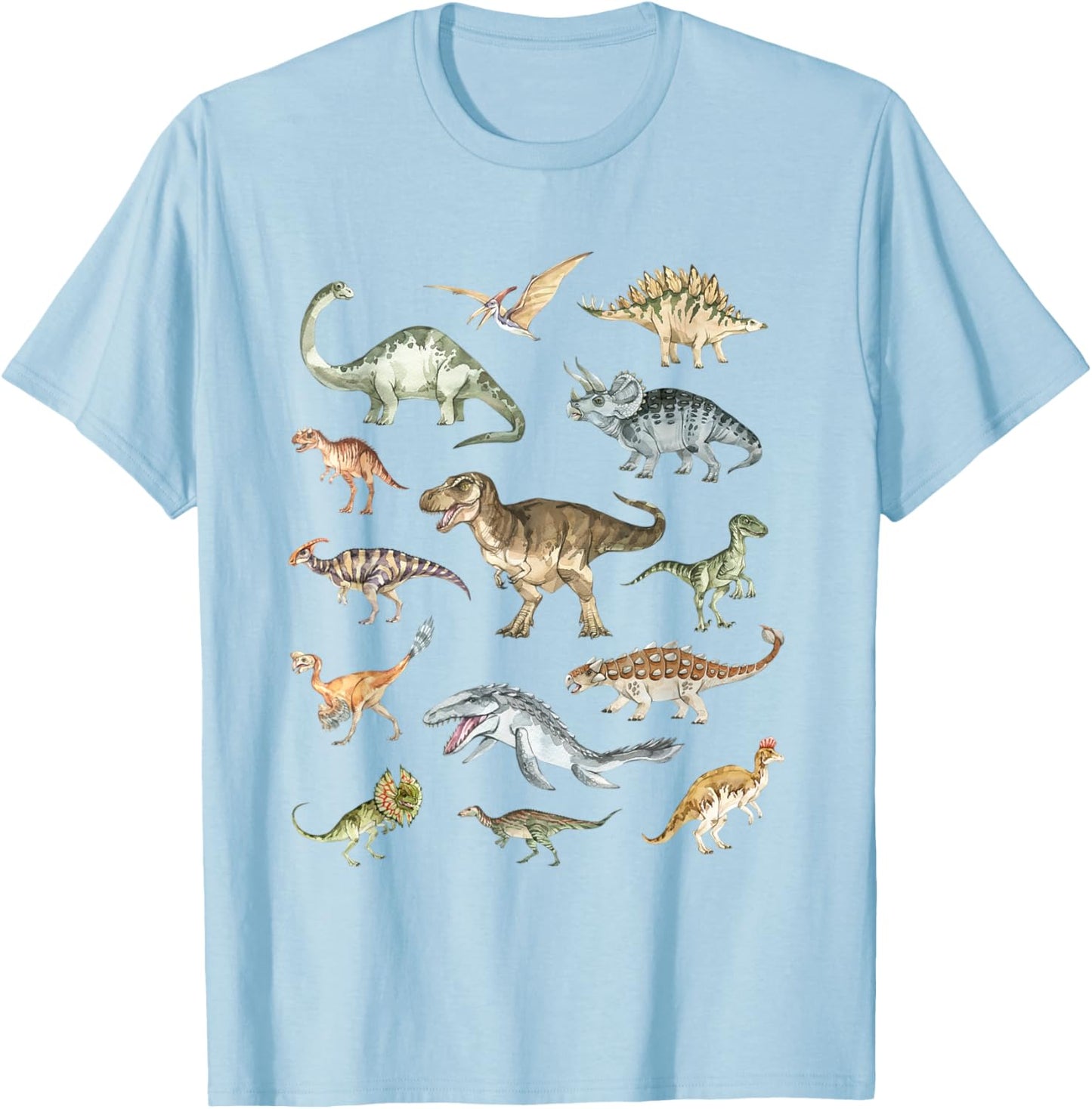 Types Of Dinosaurs Lover Paleontology Trex Velociraptor Kids T-Shirt - T-Shirt | Light Blue