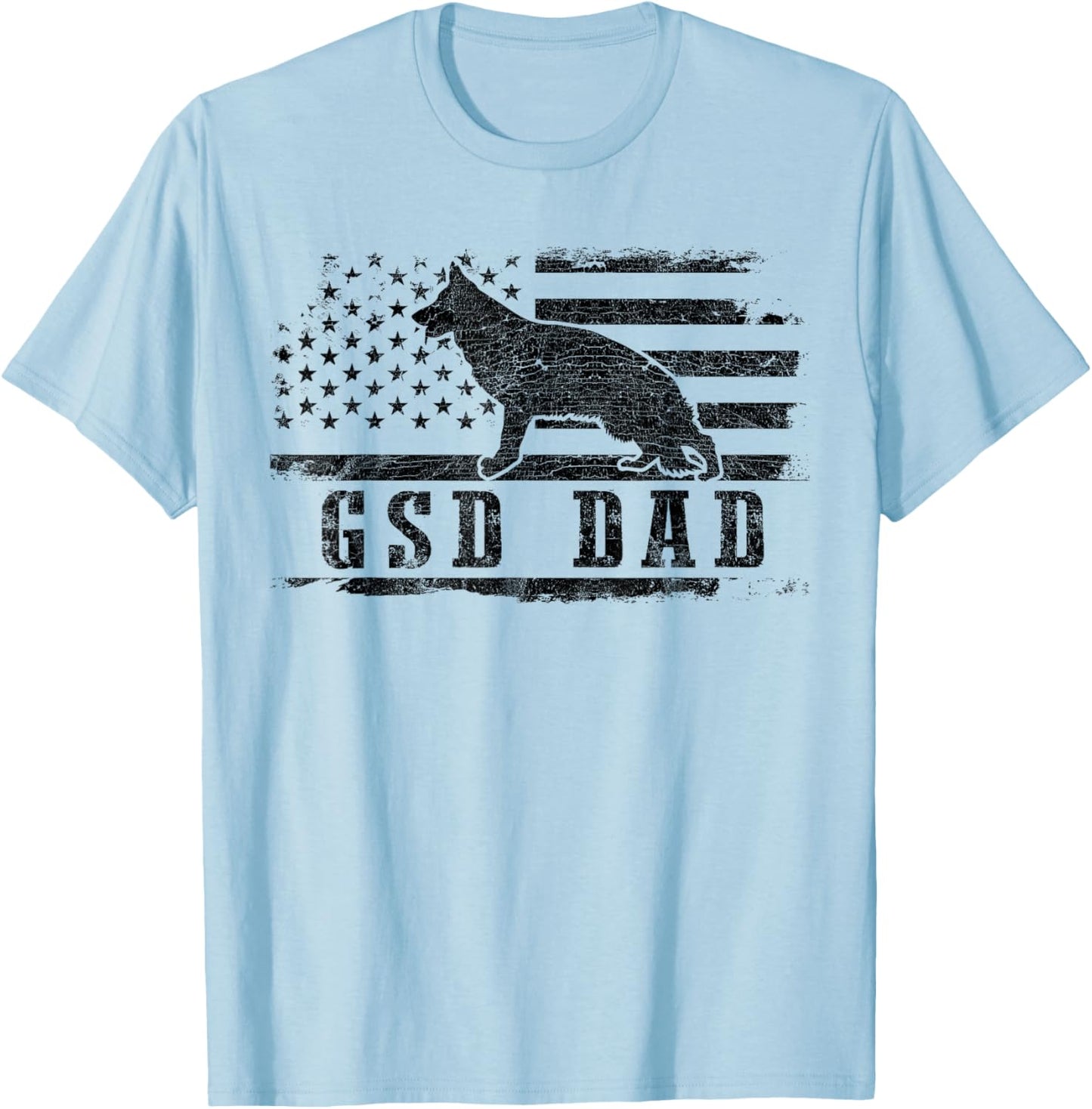 GSD Dad Distressed American Flag German Shepherd Dog T-Shirt - T-Shirt | Light Blue