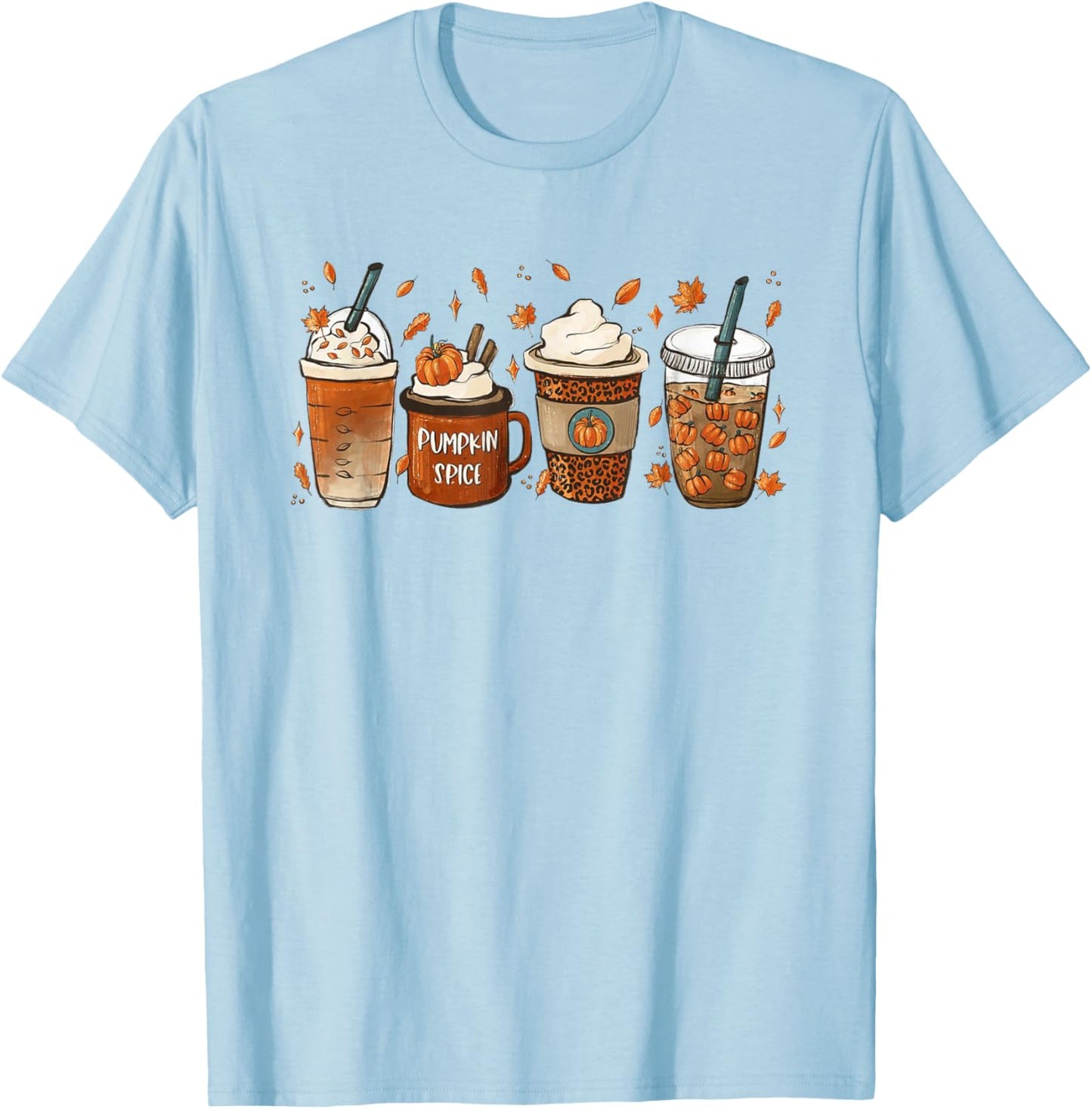 Fall Coffee Pumpkin Spice Latte Iced Warm Cozy Autumn Orange T-Shirt - T-Shirt | Light Blue