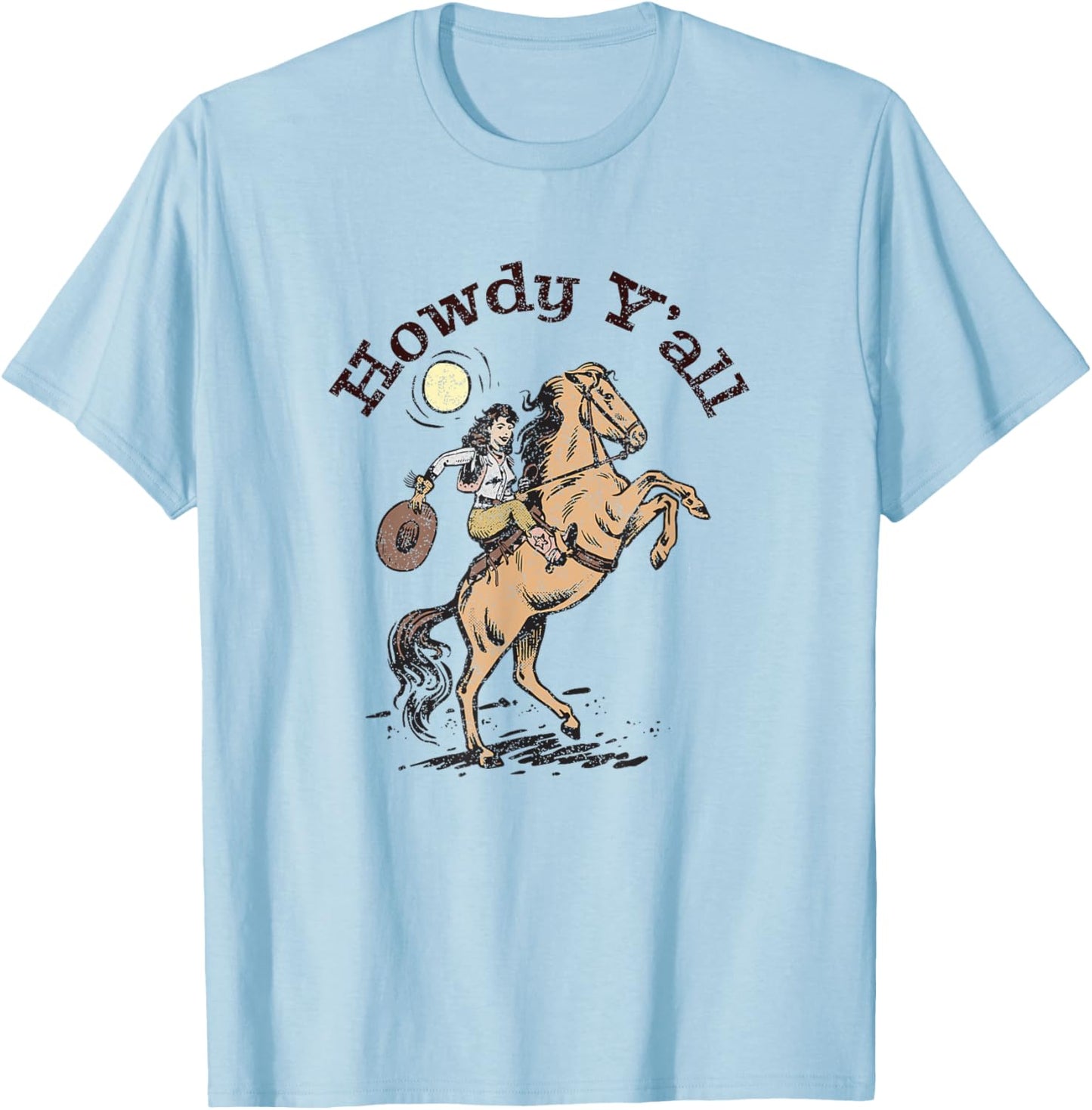 Vintage Howdy Y'All Rodeo Western Country Southern Cowgirl T-Shirt - T-Shirt | Light Blue