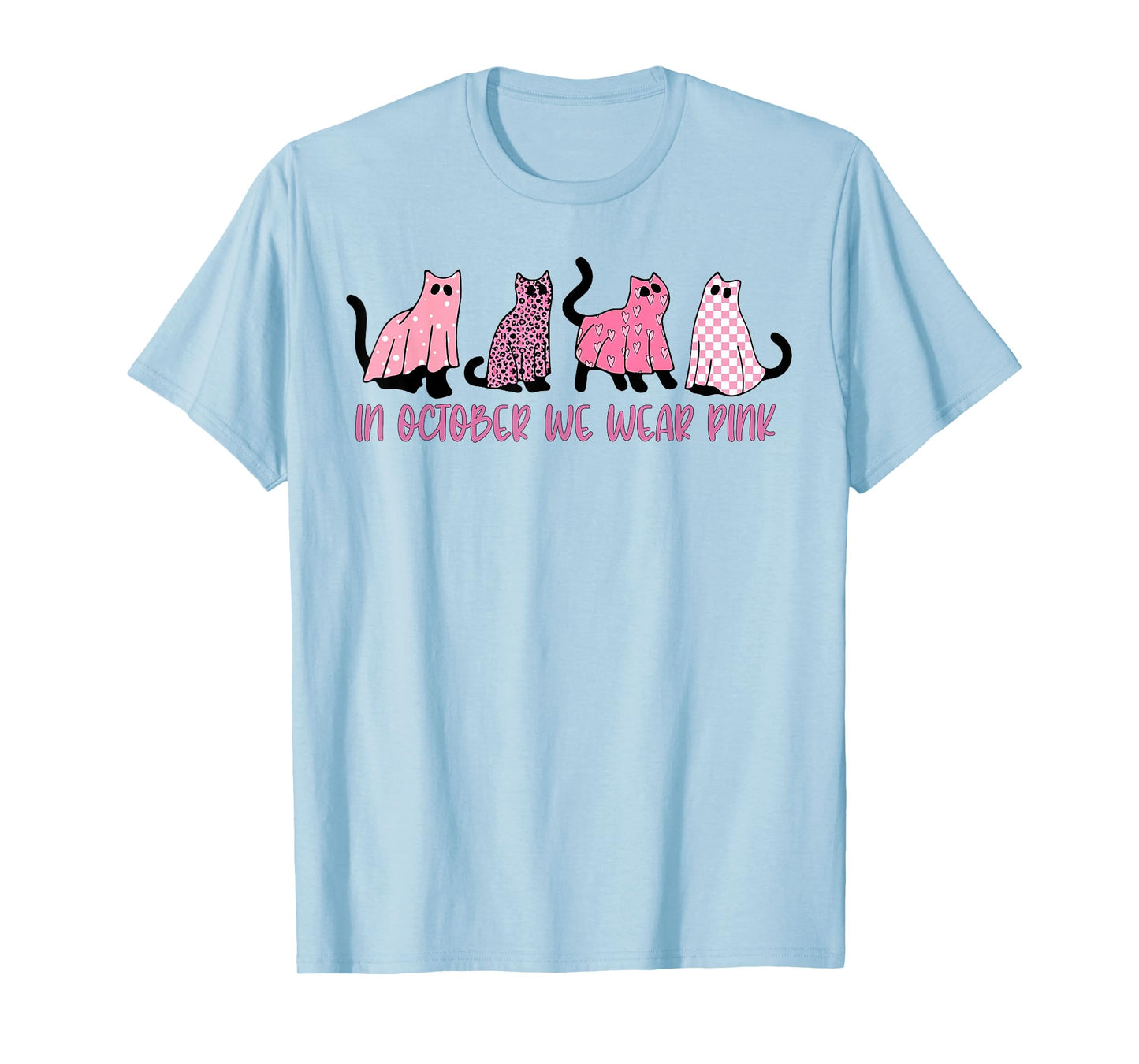 in October We Wear Pink Ghost Cats Breast Cancer Awareness T-Shirt