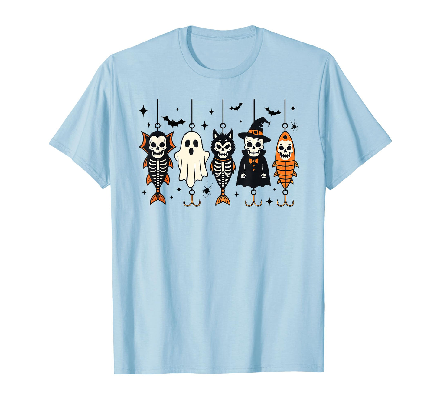 Spooky Fisherman Halloween Skeleton Monster Fishing Lures T-Shirt