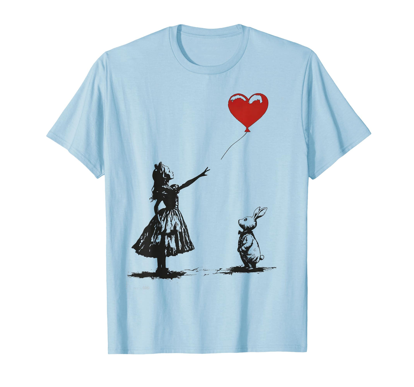 Alice in Wonderland with Balloon Rabbit Whimsical Fantasy T-Shirt