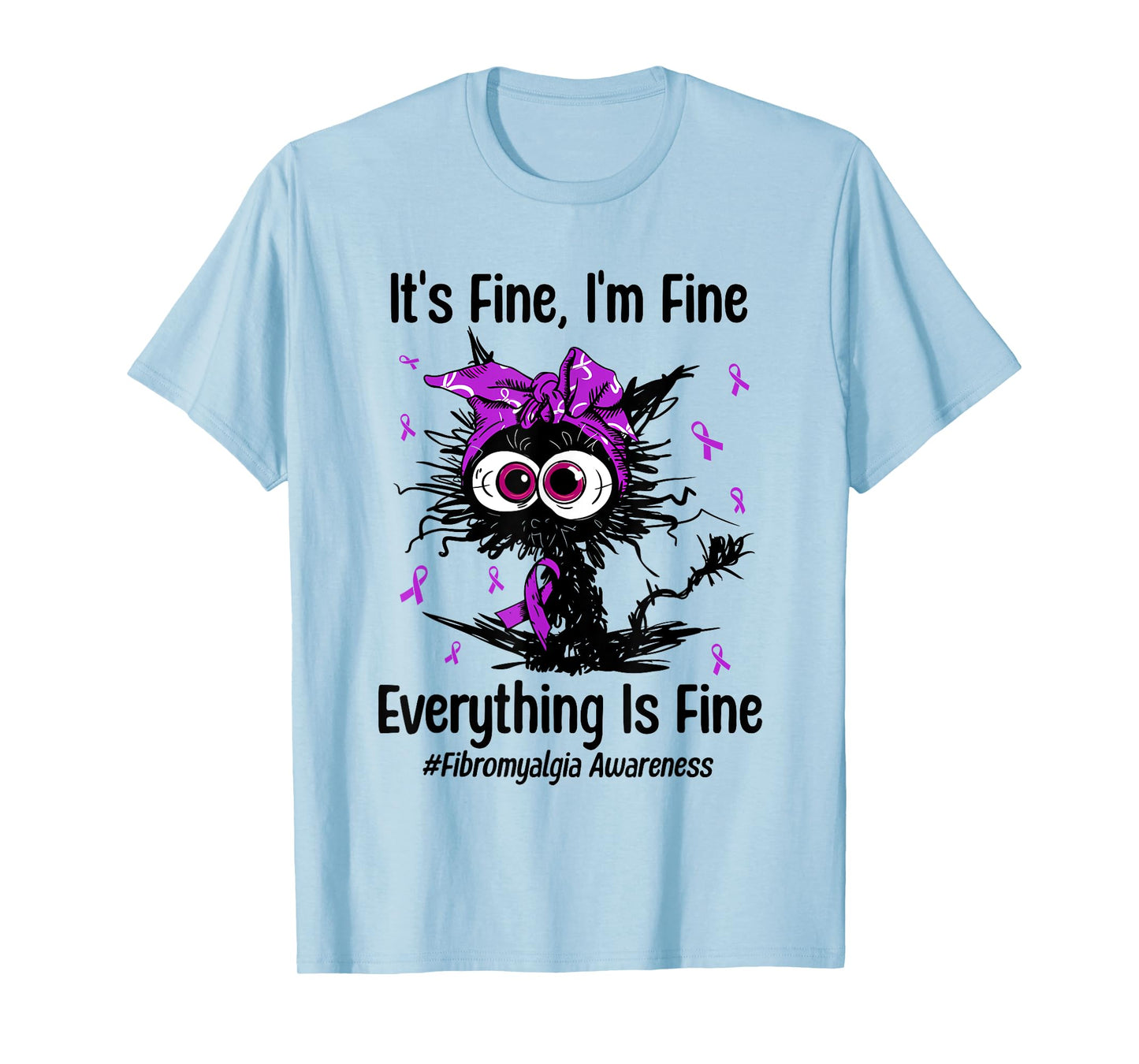 Funny Cat Fibromyalgia Awareness Fibro Warrior Ribbon Purple Men Women Kids T-Shirt