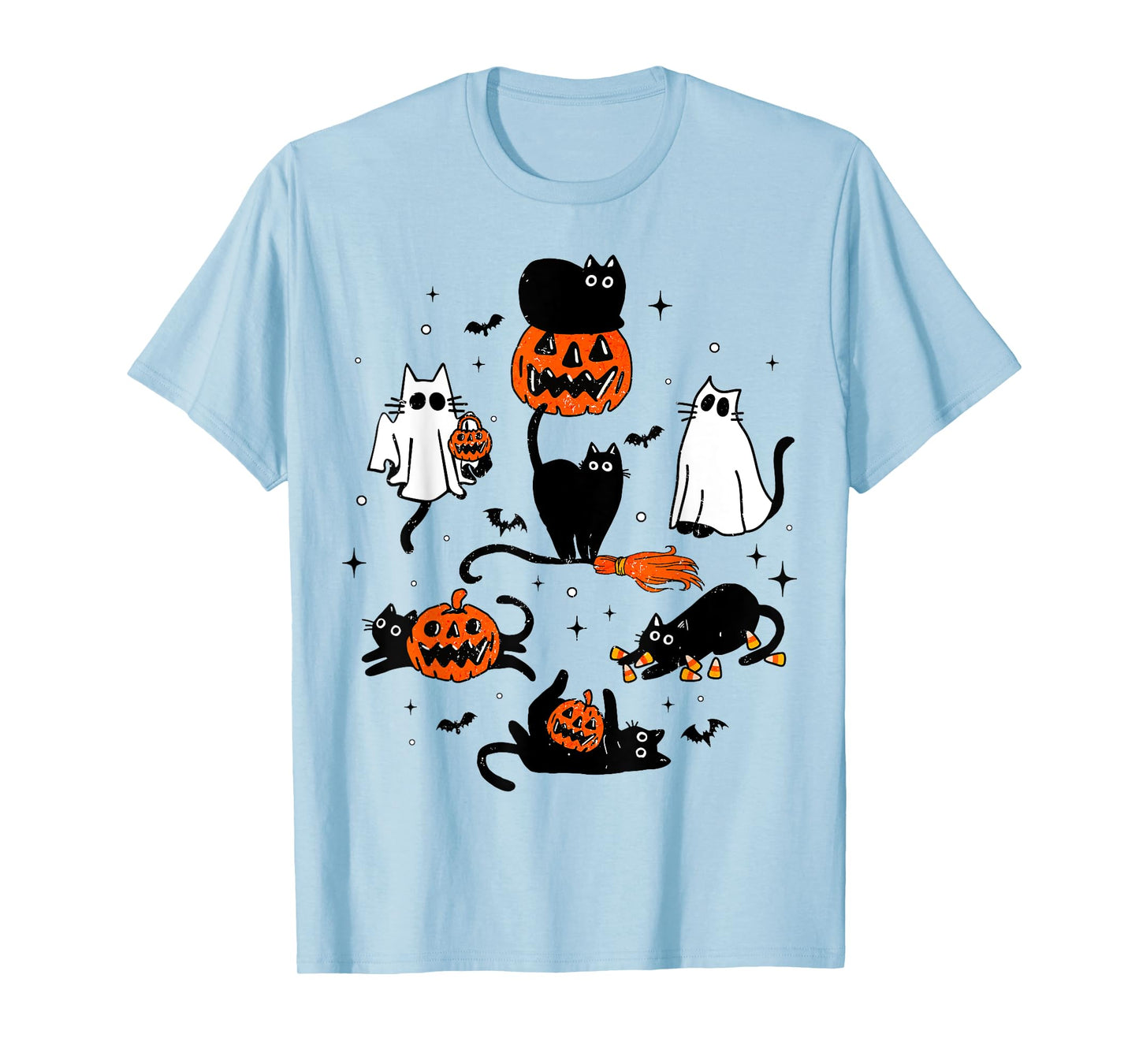 Cute Ghost Black Cat Playing Pumpkin Halloween Costume Men Women Kids T-Shirt
