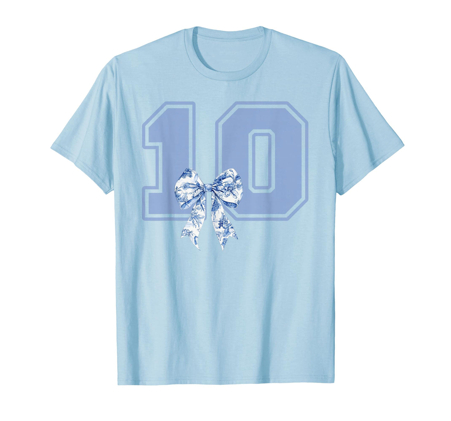 Birthday Girl Coquette Toile Blue Bow 10 Year Old Girl T-Shirt