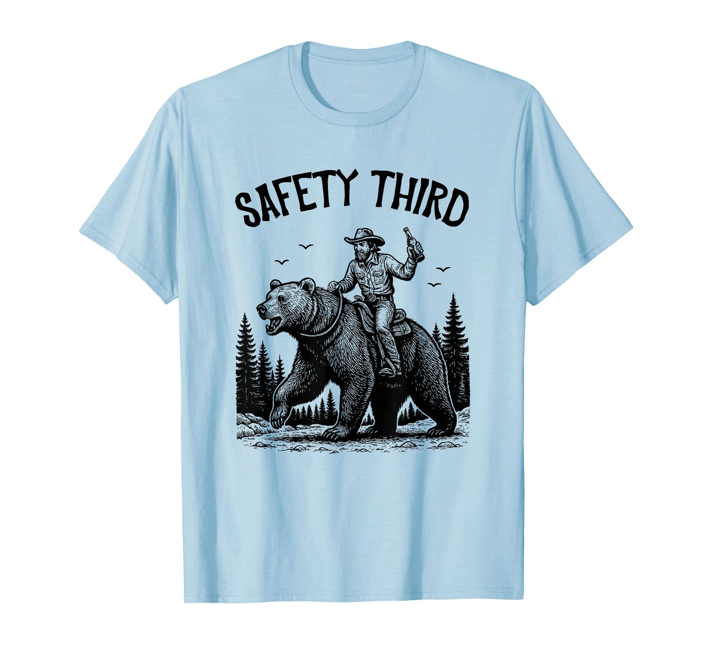Safety Third, Guys Grizzly Bear, Cowboy Riding Bear Costume T-Shirt