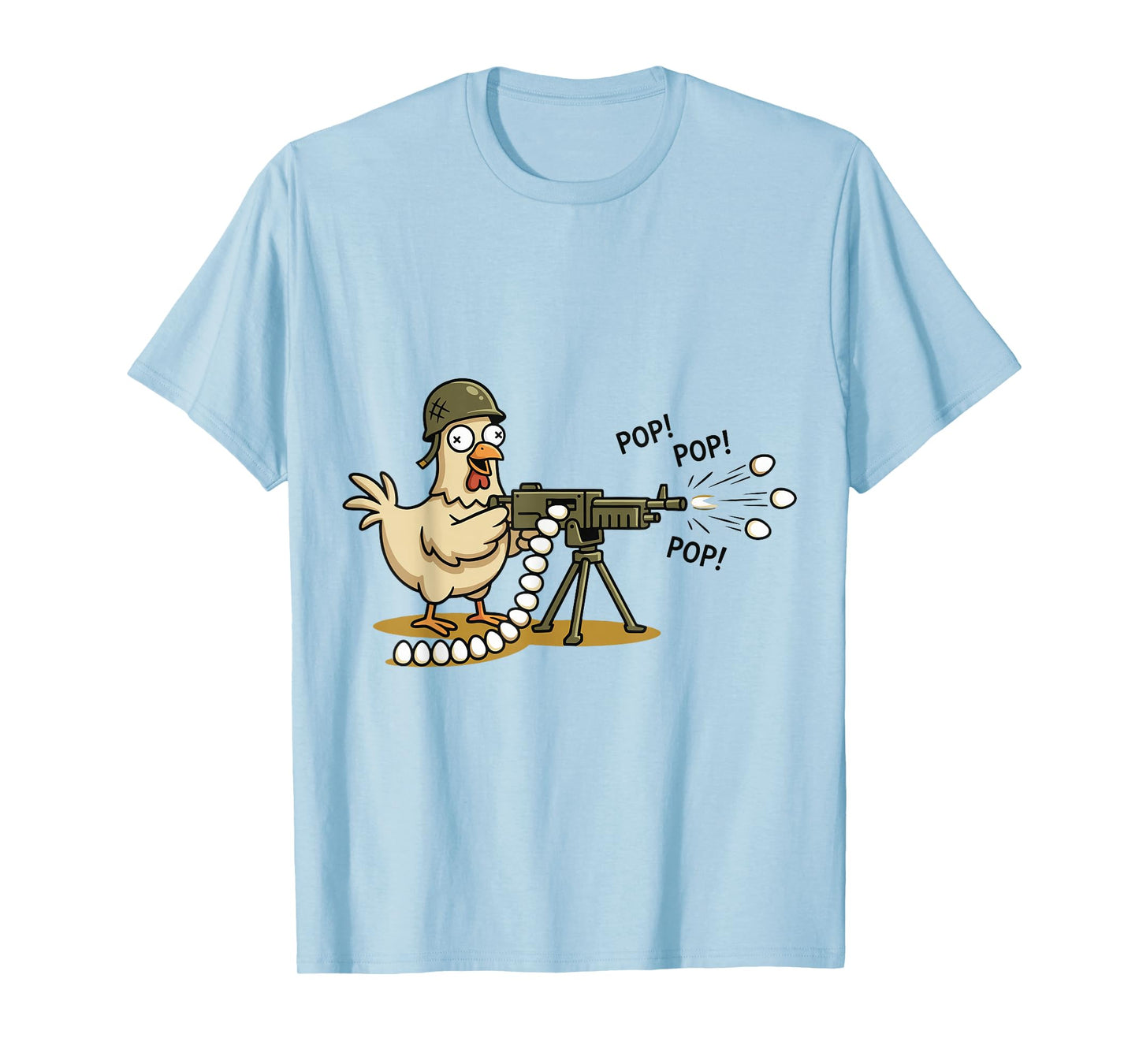 Funny Military Chicken Soldier with Heavy Gun Shooting Eggs T-Shirt
