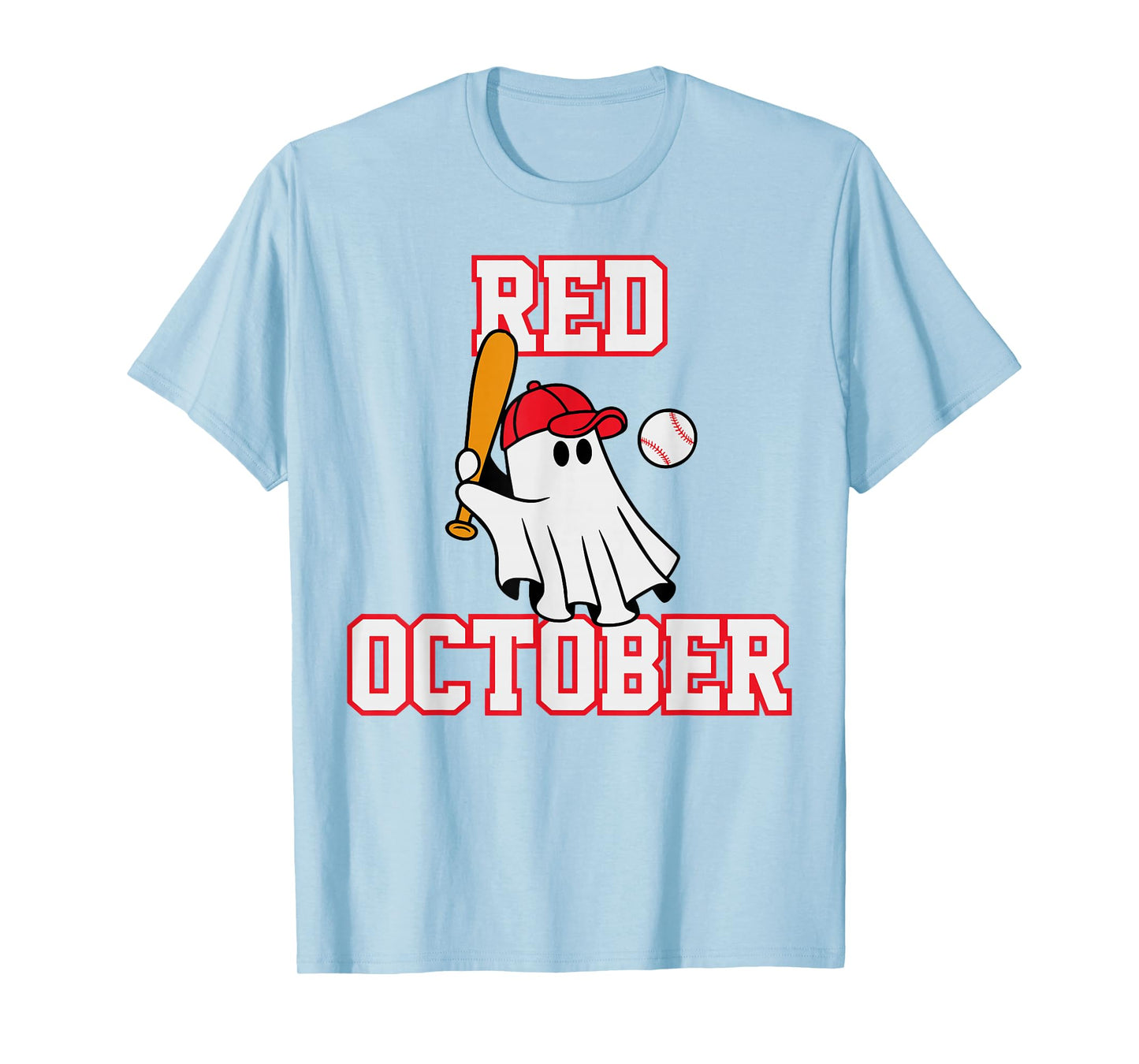 Red October Halloween Ghost Playing Baseball Sport Women Men T-Shirt